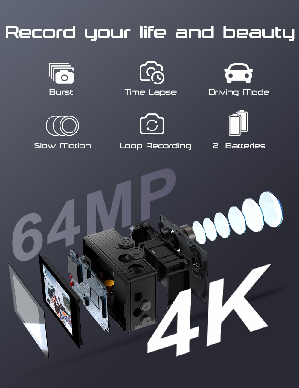 Detalle 2 de Apexcam M80Air 64GB Action Cam 4K60FPS
