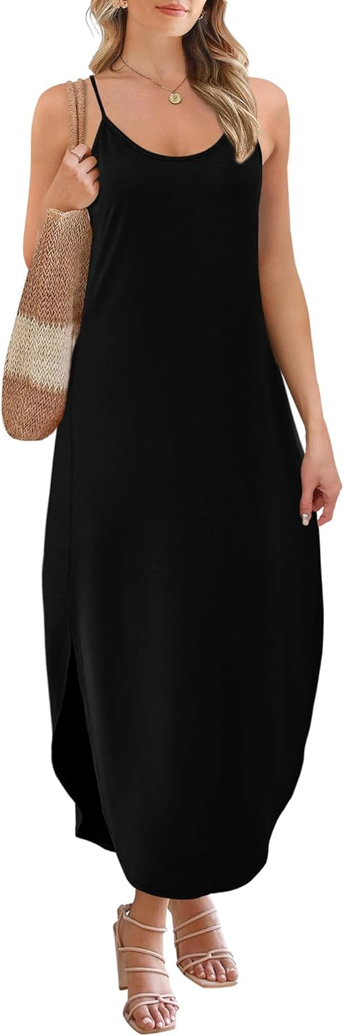 Detalle de WIHOLL Women’s Maxi Dress — Casual Long Summer Spaghetti Strap Hawaiian Vacation Style