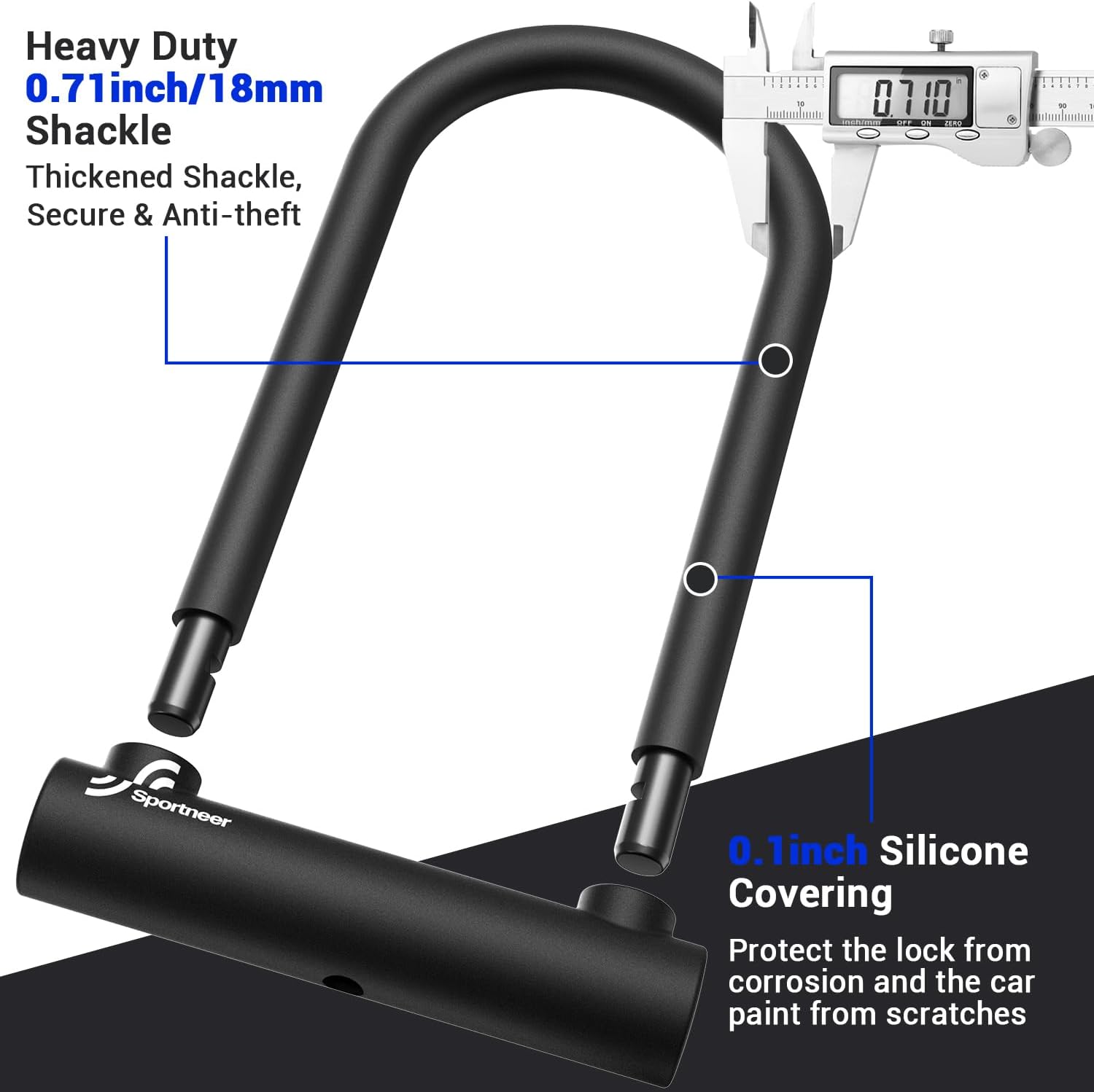 Detalle 2 de Sportneer 18mm Heavy Duty Bike U Lock with Adjustable Mounting Bracket