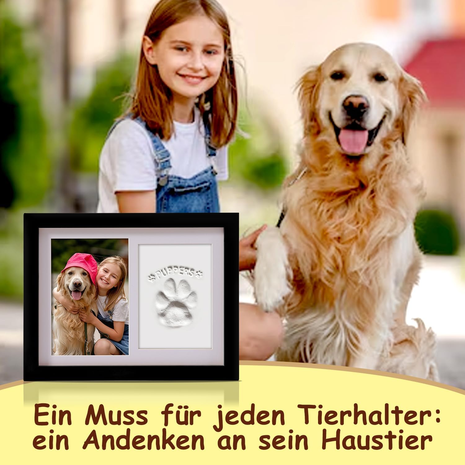 Thumbnail 5 de PewinGo Gedenkrahmen Hund und Katze – Pfotenabdruck Set + Foto 6x4” inkl. Ton, edler Holzrahmen