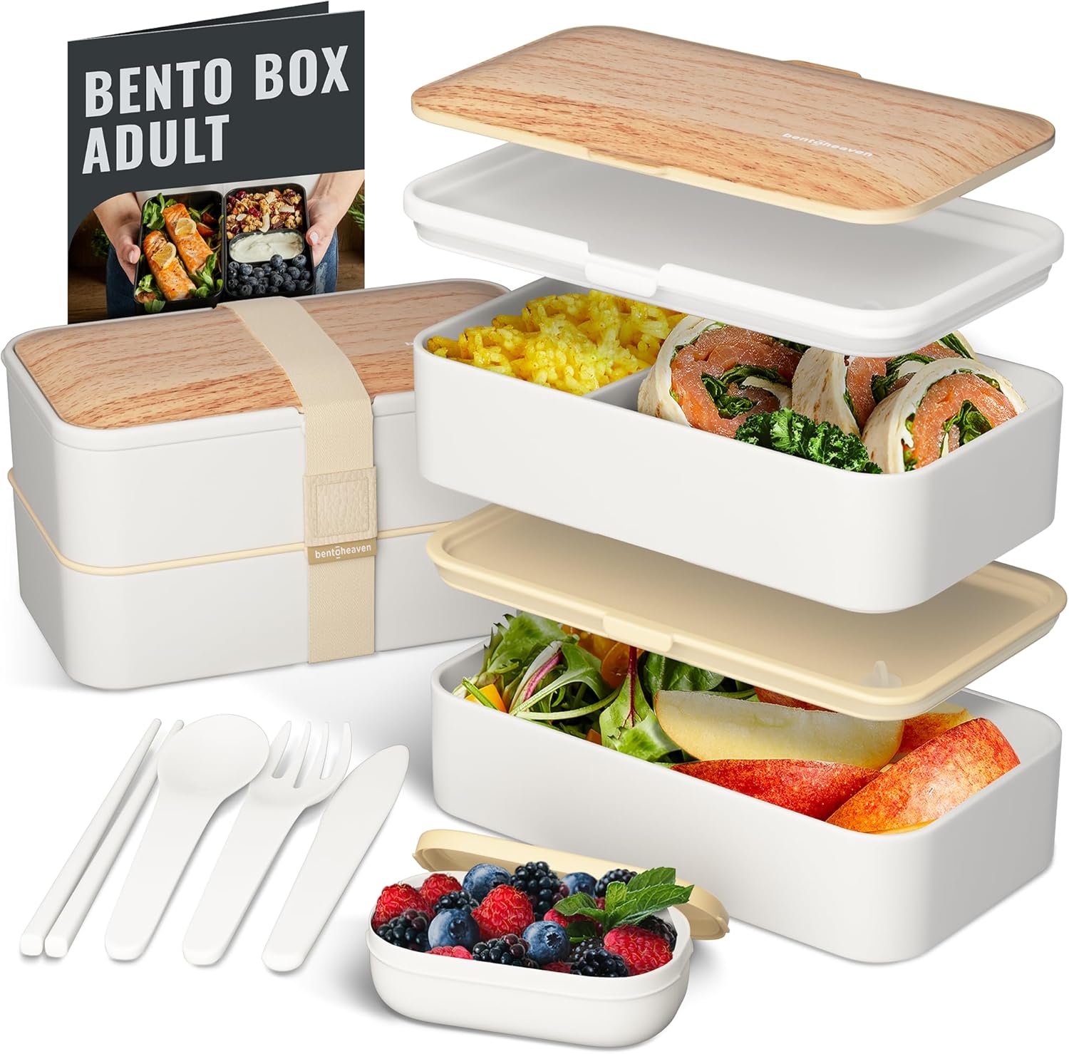 Thumbnail 2 de Bentoheaven Premium Bento Box Adult Lunch Box (Microwavable, 2 Compartments, Dip Container) with Utensils & Chopsticks