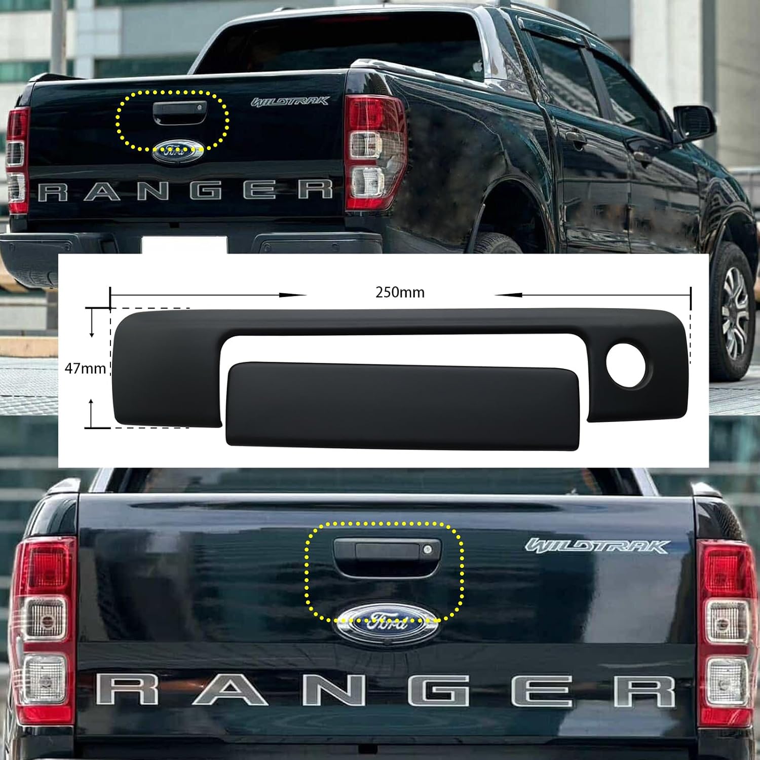 Thumbnail 3 de Tailgate Handle Cover for Ford Ranger Wildtrak (2012-2022) – Precision 1:1 ABS Overlay