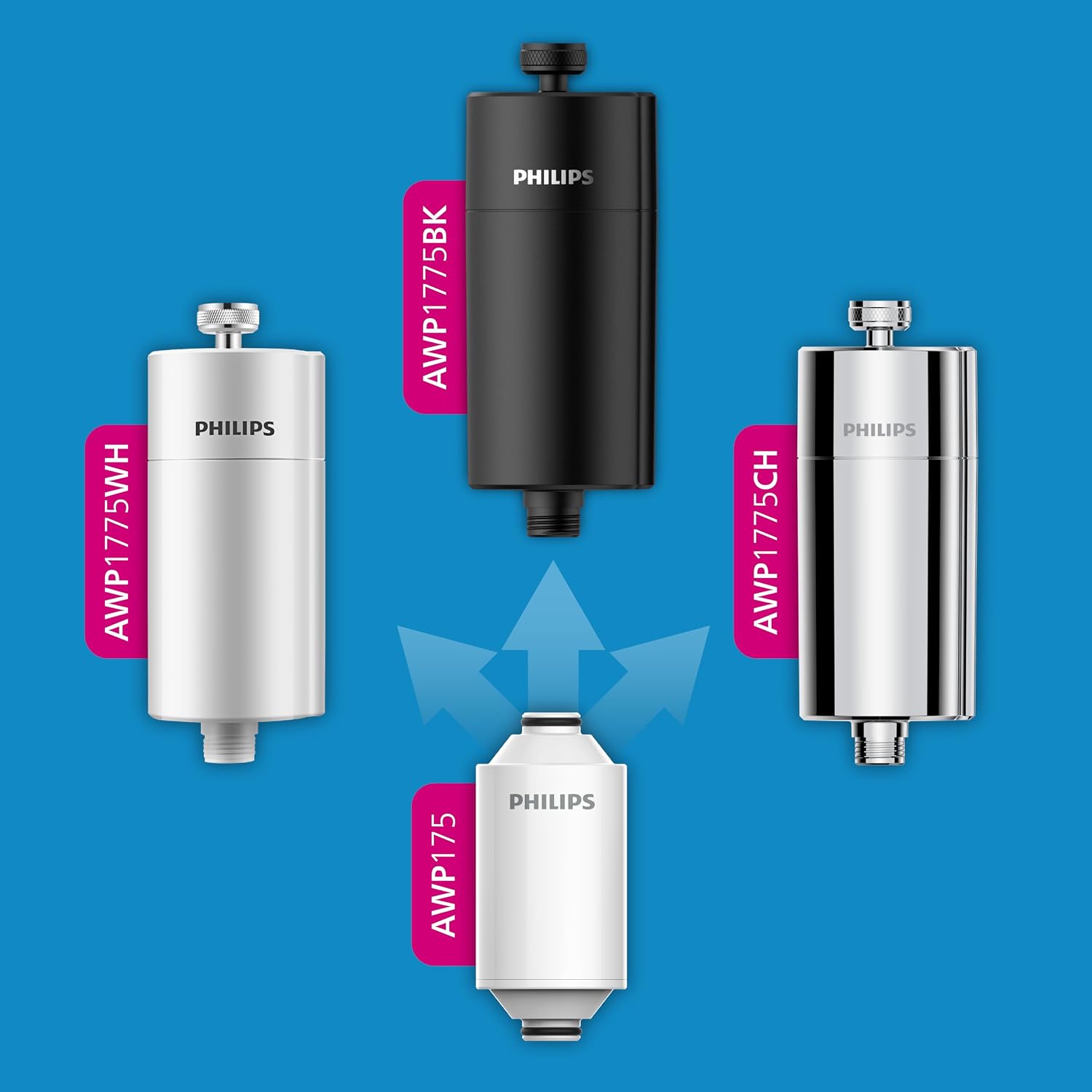 Detalle de Philips Filtre de douche Water 50 000 L noir — réduit le chlore jusqu’à 99%