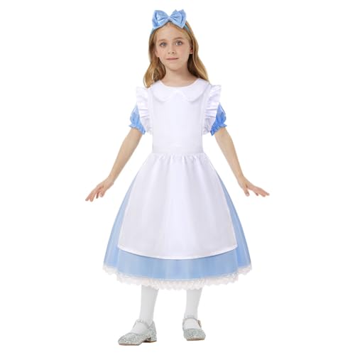 Thumbnail 8 de Aomig Vestido de Alicia en el País de las Maravillas Azul, Disfraz de Princesa Niña con Delantal y Diadema para Halloween, Cumpleaños, Carnaval