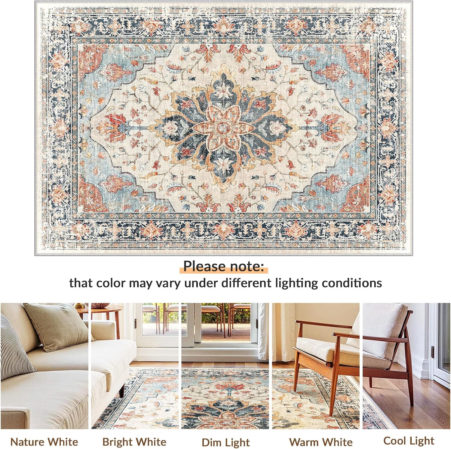 Thumbnail 6 de INOVADAY 120x180 cm Machine Washable Vintage Area Rug