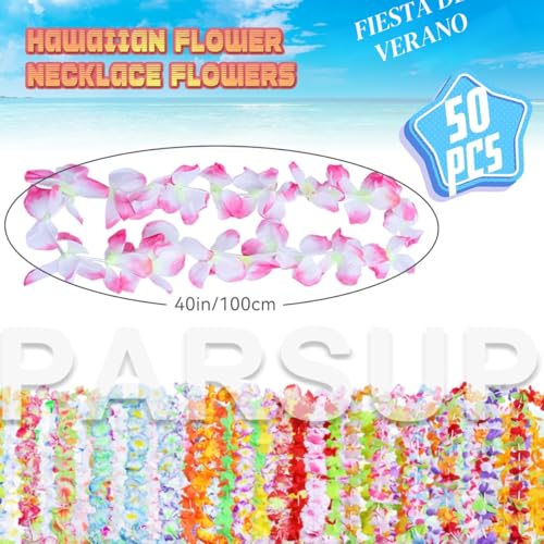 Detalle 2 de 50 estilos hawaianos Leis collar de flores a granel PARSUP | set para fiesta tropical y Luau