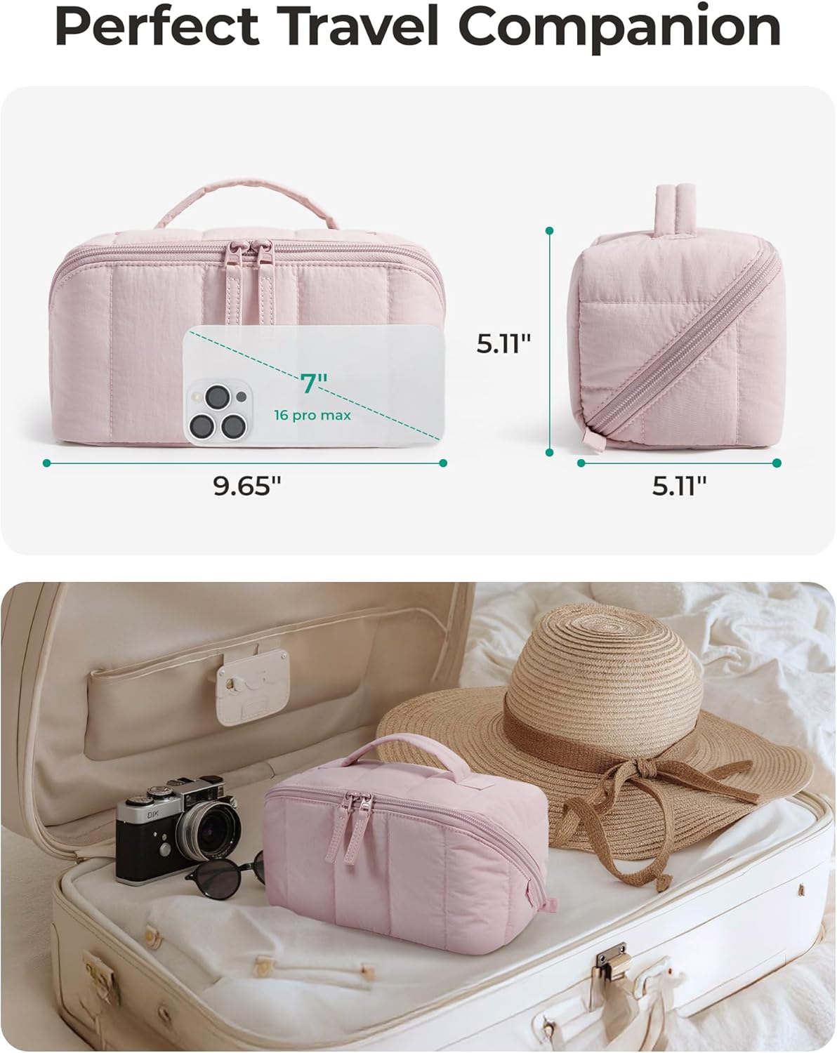 Thumbnail 5 de BAGSMART Travel Makeup Bag: Flat Lay Case with Clear Brush & Wet Pockets in Camel