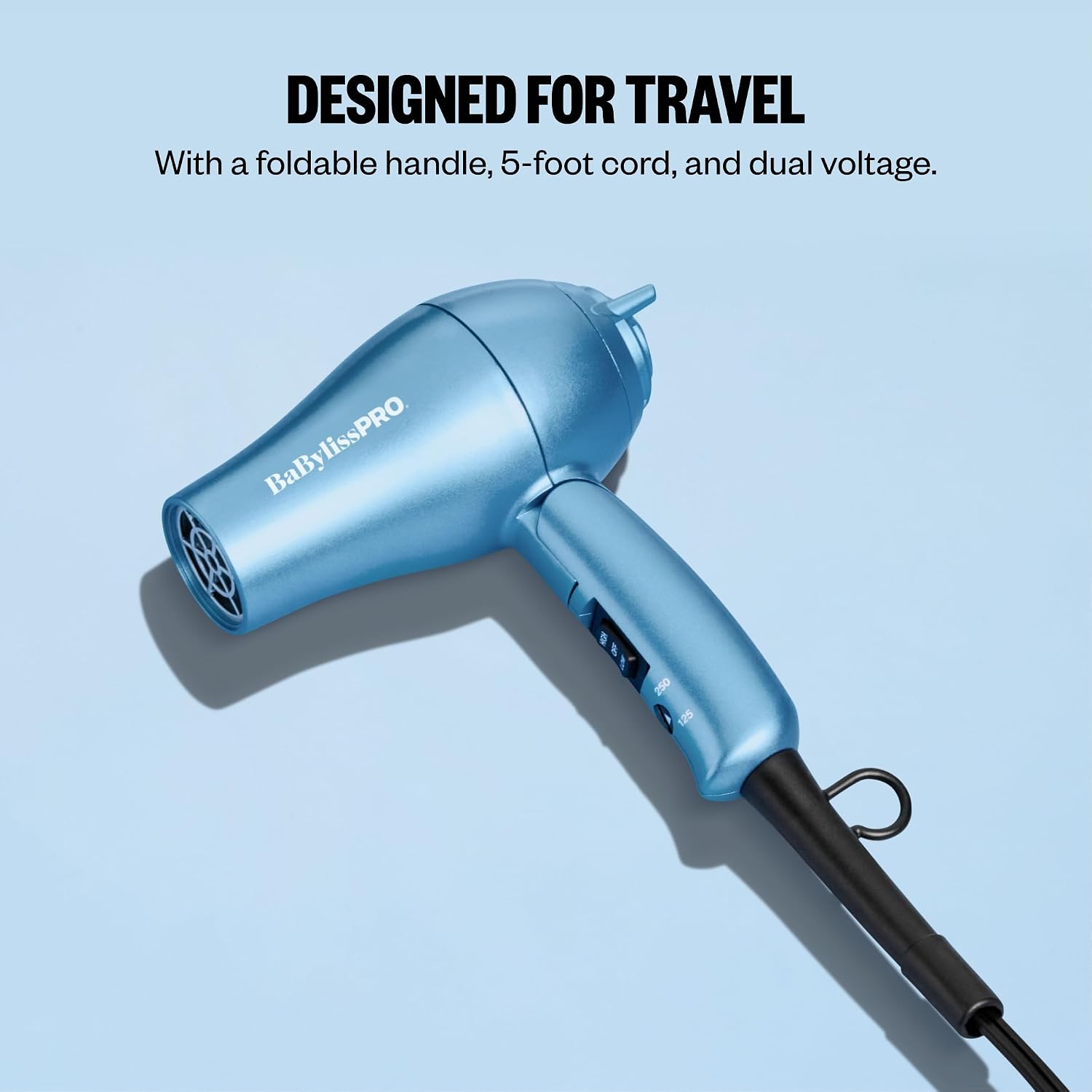 Thumbnail 5 de BaBylissPRO Nano Titanium Travel Hair Dryer (1000W) with Concentrator Nozzle, Foldable Handle, Dual Voltage