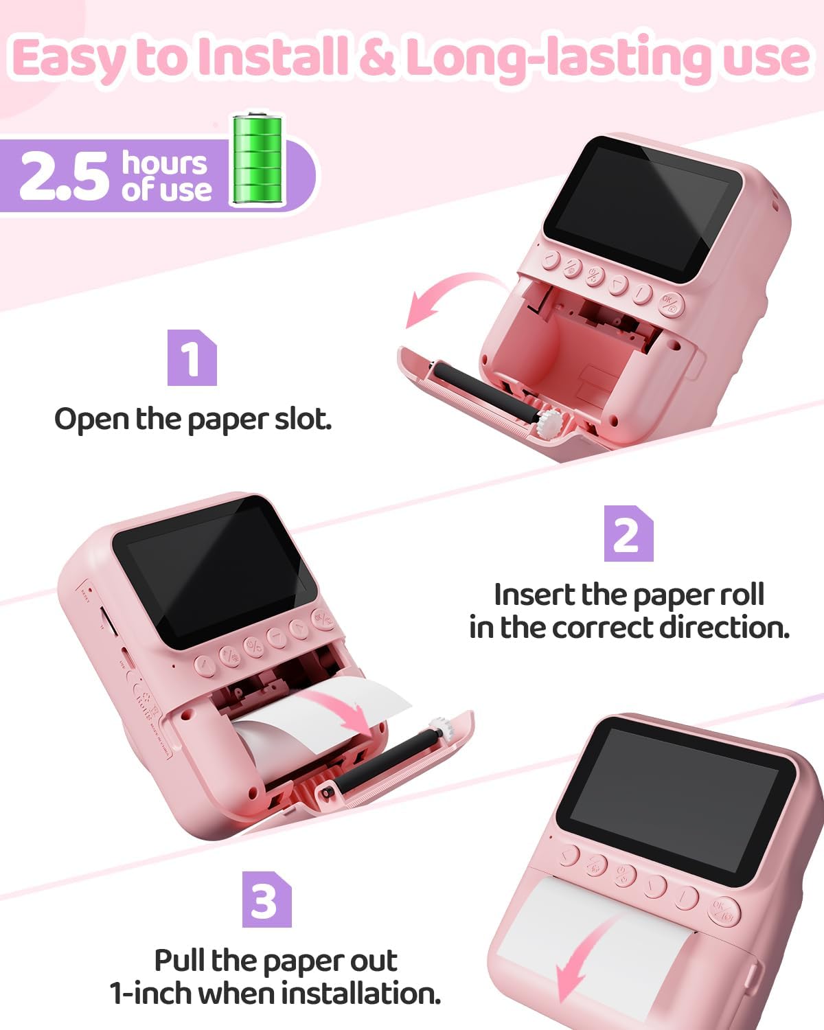 Detalle 2 de TIATUA Macchina Fotografica Bambini Istantanea 3.0" | 32GB + 3 Rotoli di Carta - Rosa