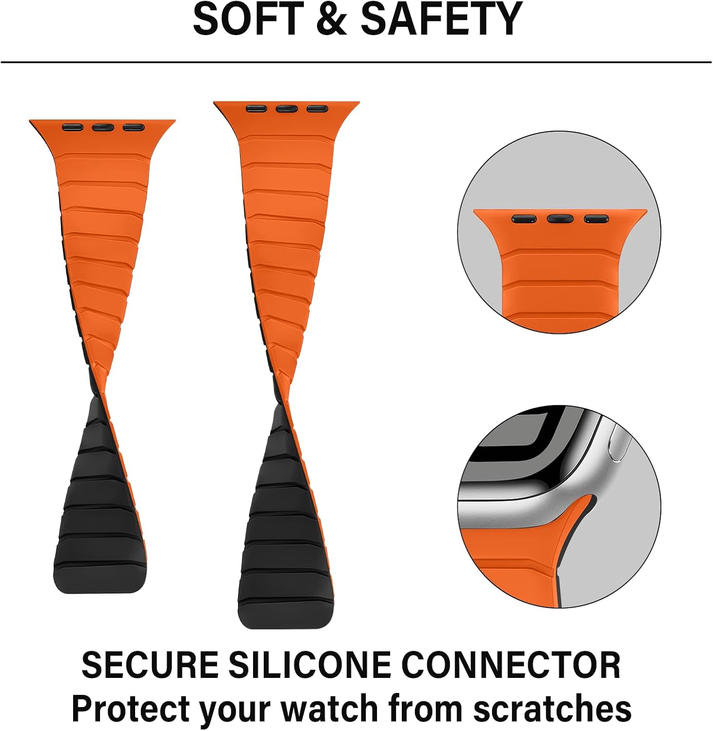 Detalle de Sixmoat Magnetic Silicone Strap for Apple Watch 38–42mm (Orange-Black) – 11/10 Series Compatibility
