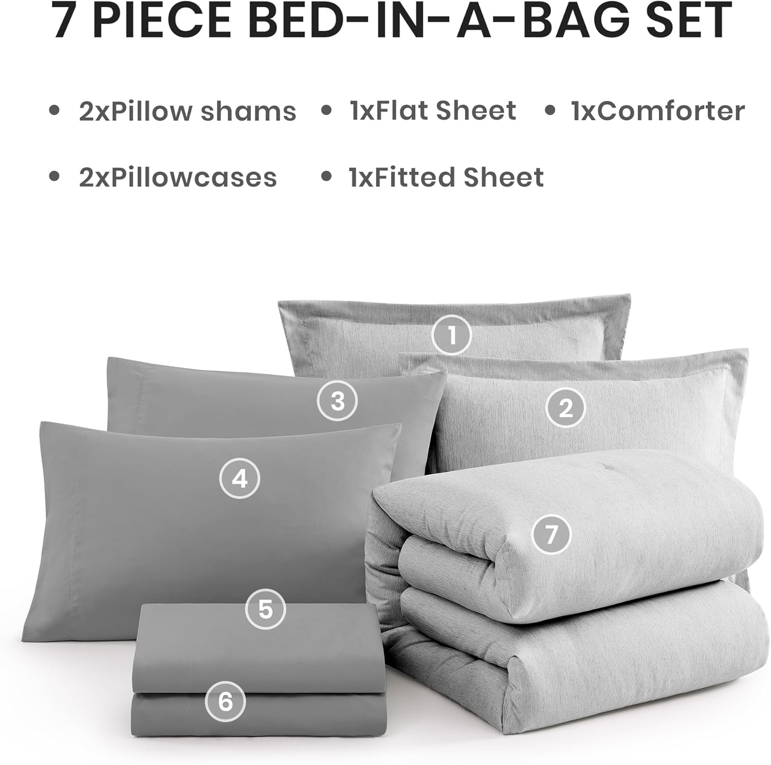 Thumbnail 6 de Monbix Queen Comforter Set - 7 Pieces with Cationic-Dyed Light Grey Bedding