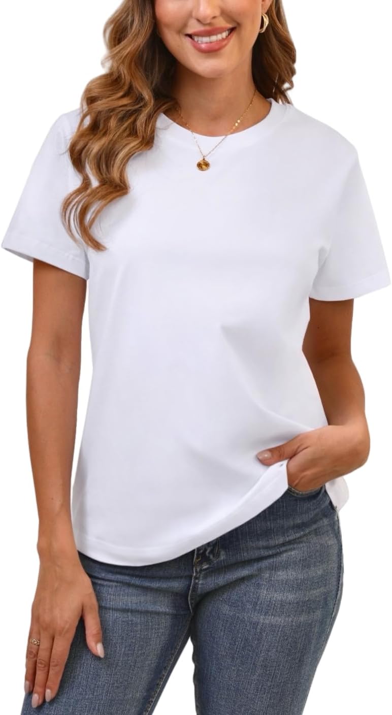 Detalle de BJY Cotton Basic T-Shirt for Women, Crew Neck, Short Sleeve, 2XS–3XL