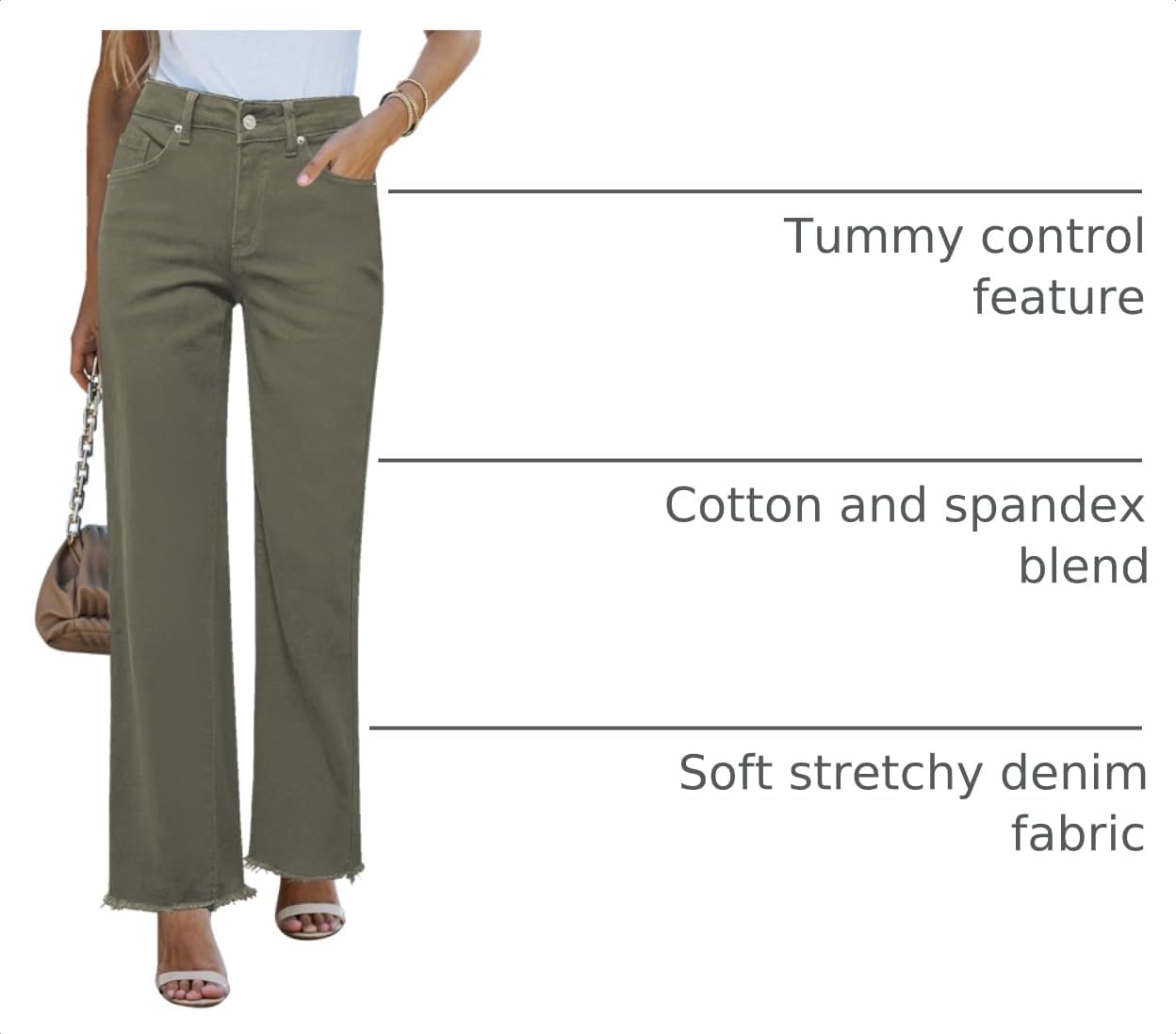 Detalle 2 de GRAPENT Women's Straight Leg Jeans with High Waist and Frayed Hem