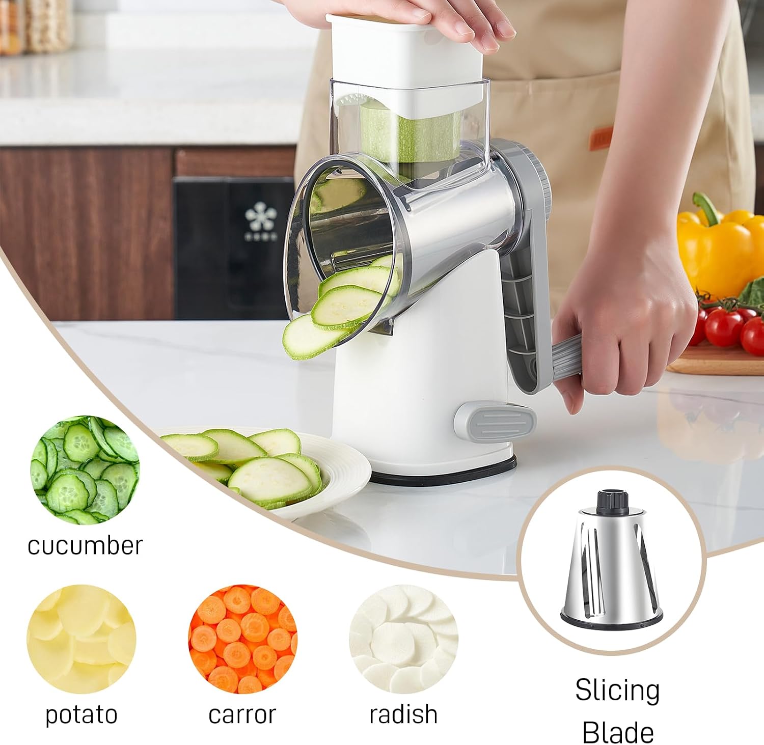 Detalle 2 de Weltonhm Rotary Cheese Grater with 4 Stainless Steel Blades