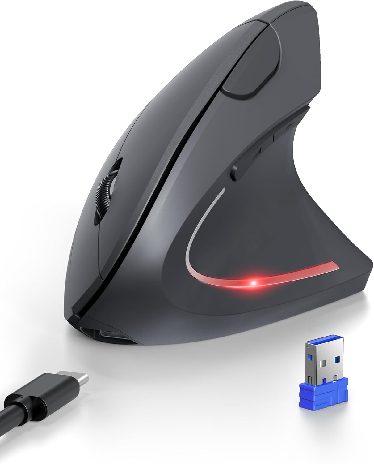 Detalle de TECKNET Ergonomic Mouse: Wireless Right-Handed Vertical Mouse with BT/USB-A, 6-Button, 4800 DPI, Quiet Clicks