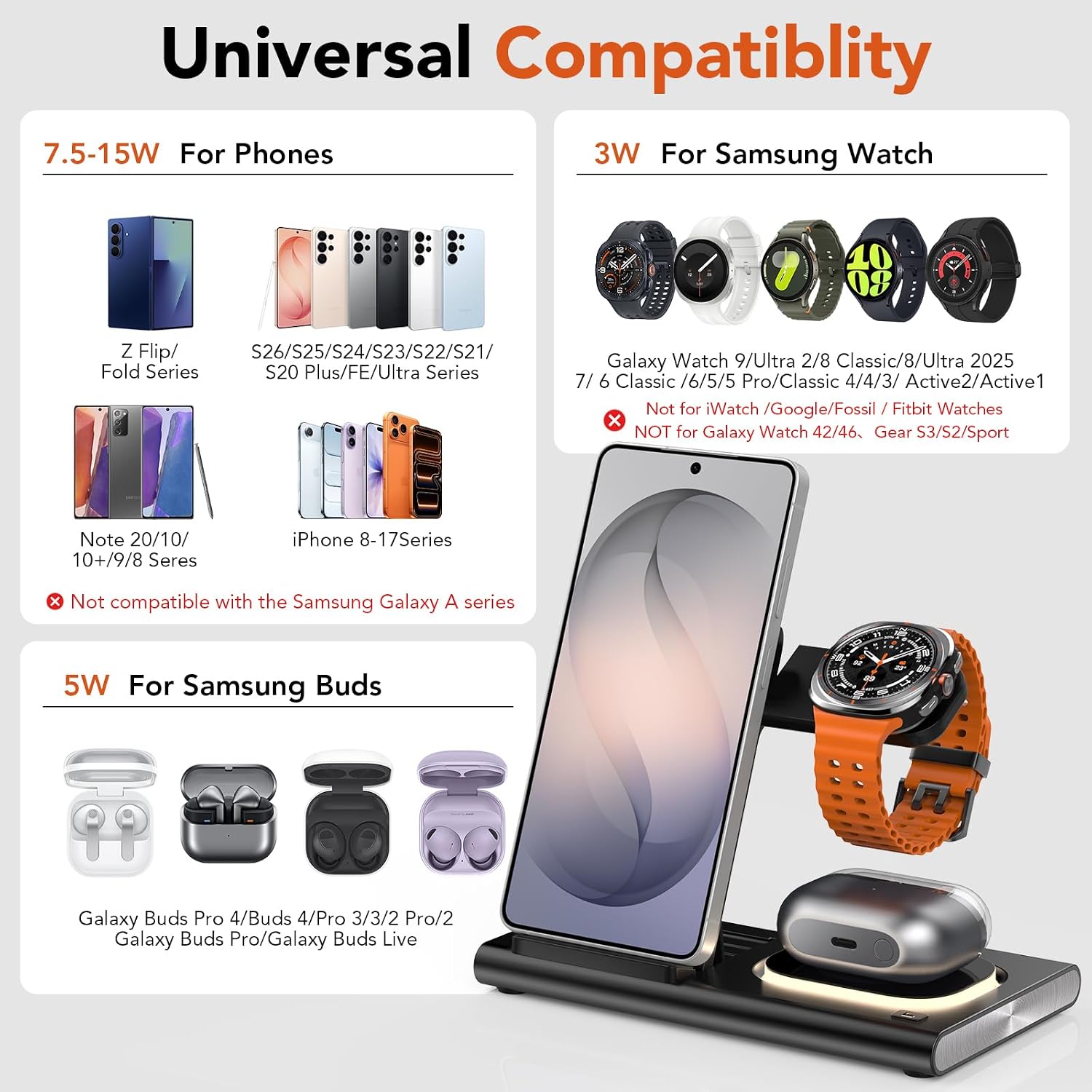 Detalle 2 de Aresh 3-in-1 Foldable Wireless Charger for Samsung with Night Light
