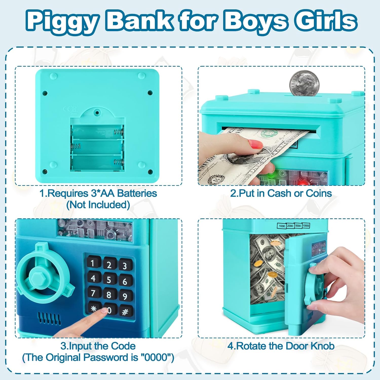 Thumbnail 3 de Refasy Kids Electronic Piggy Bank ATM Cash Coin Bank with 4-Digit Password (Age 3–12)