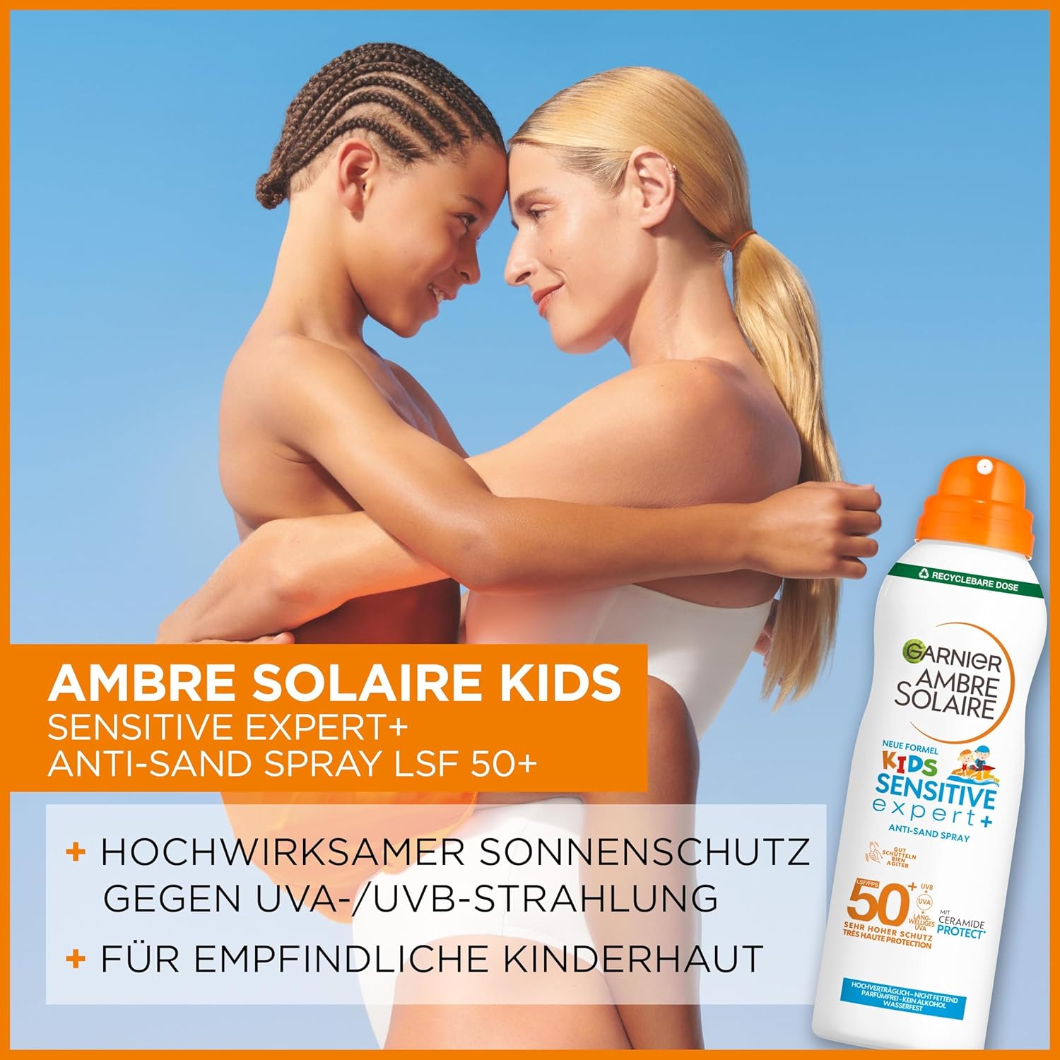 Detalle de Garnier Ambre Solaire Kids Sensitive expert+ Anti-Sand Spray LSF 50+ – 150 ml
