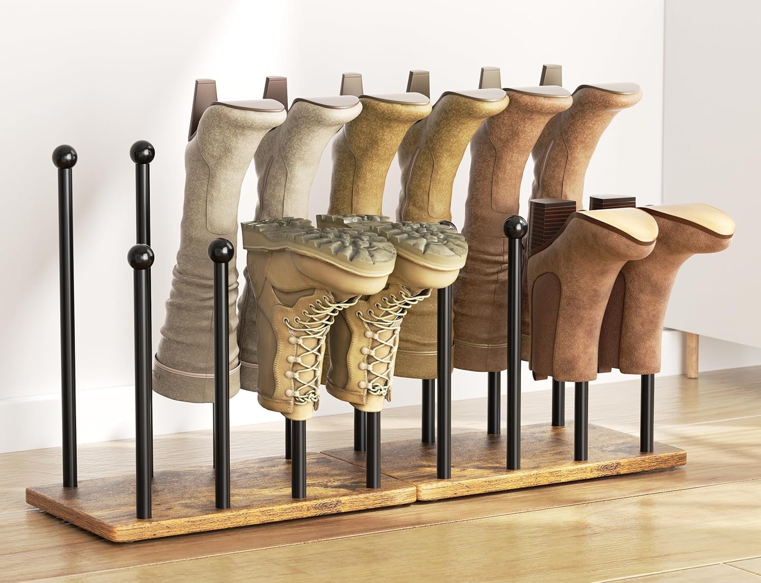 Detalle de pickpiff Étagère à chaussures 8 paires – Peu encombrante, base en bois, Noir