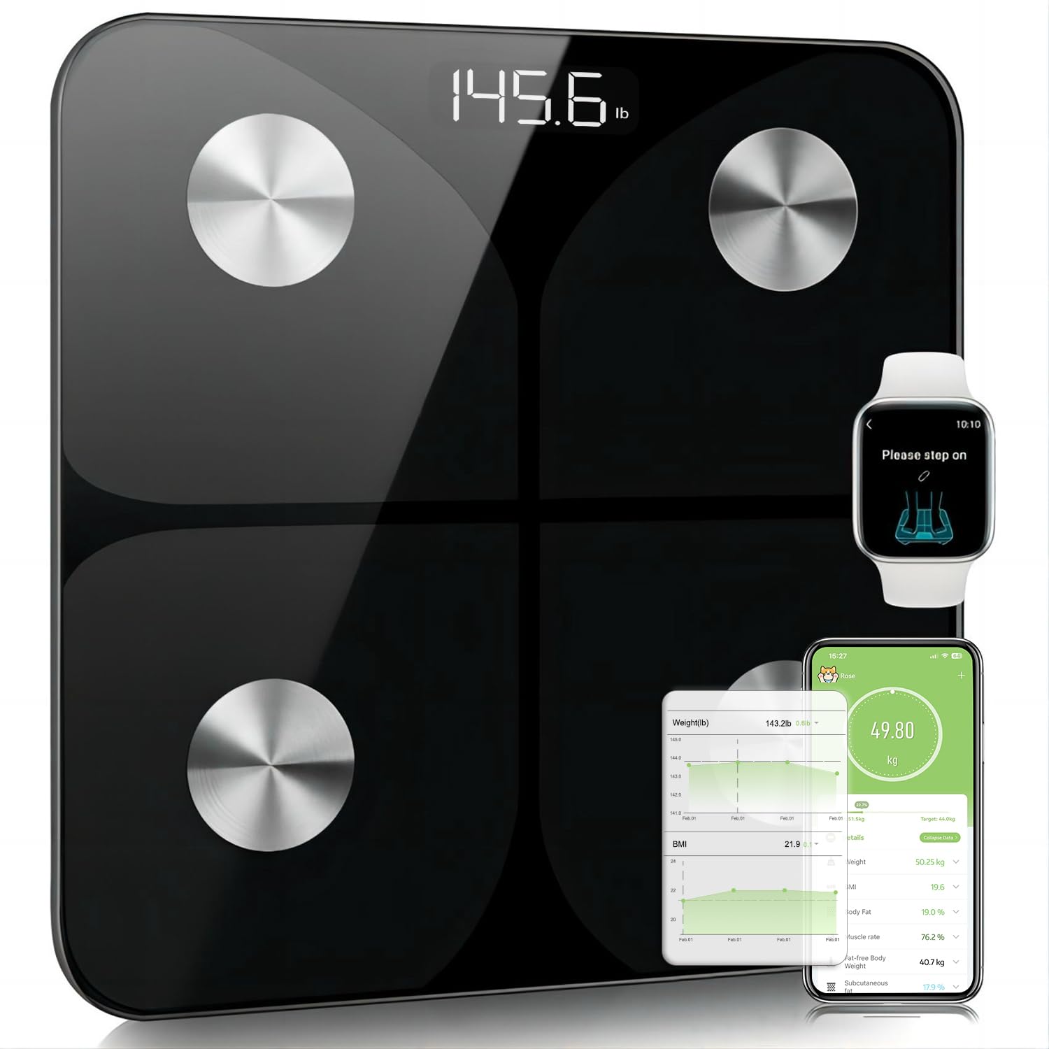Detalle de Körperfettwaage 2025 – digitale Personenwaage bis 180 kg 🪀