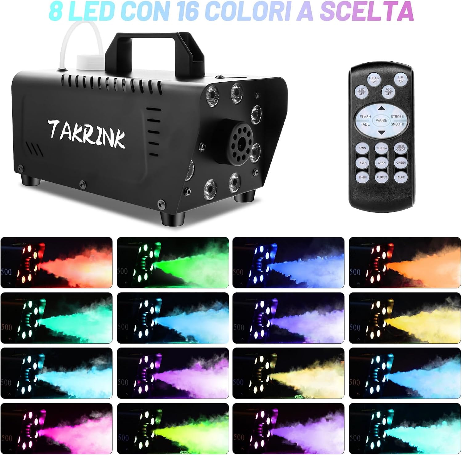 Thumbnail 1 de TAKRINK Macchina del Fumo 900W con 8 LED RGB e telecomando wireless