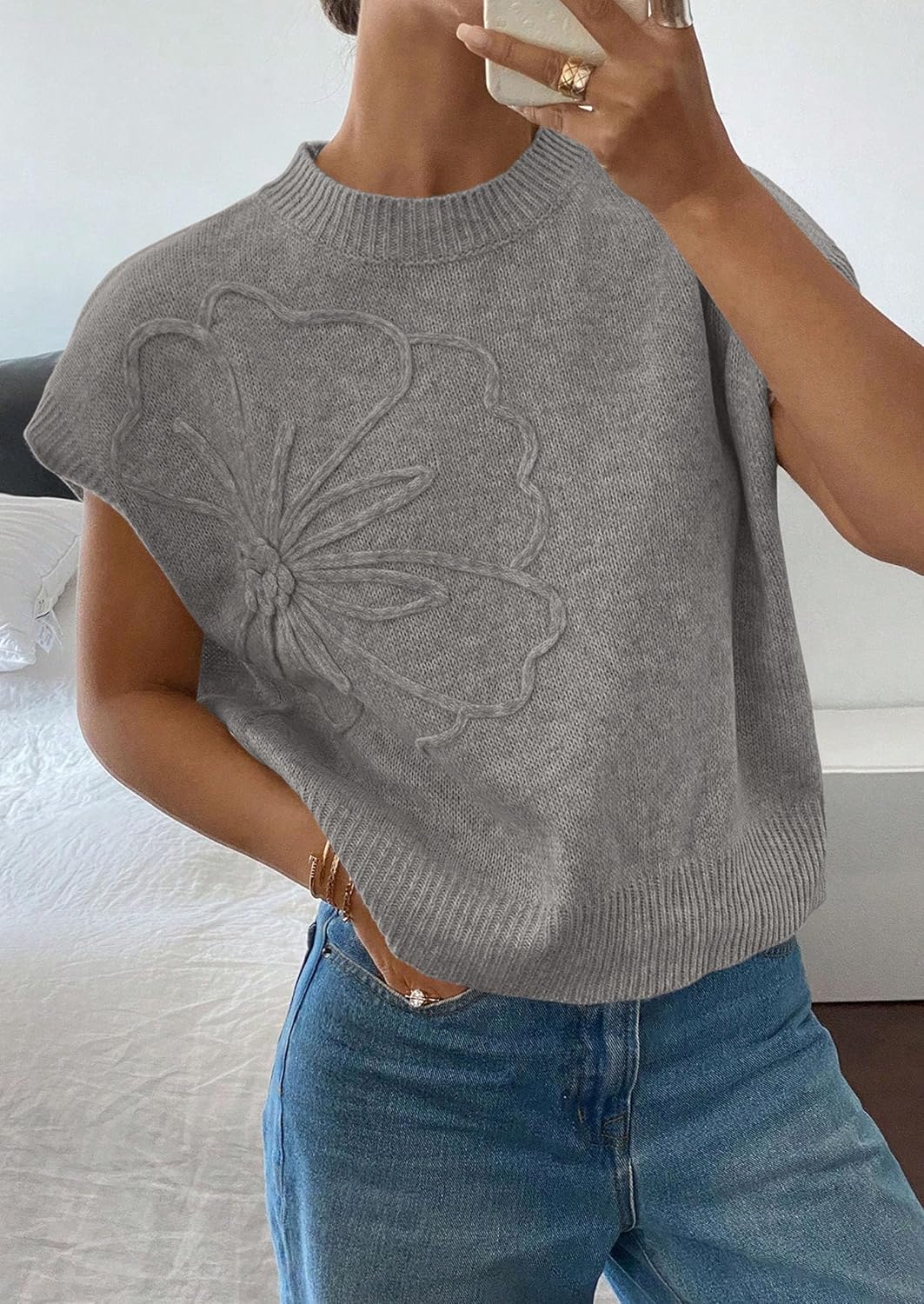 Detalle de PRETTYGARDEN 2026 Flower Knit Sweater Vest S