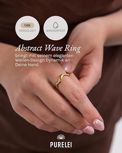 Detalle de Purelei Abstract Wave Ring Damen – Verstellbarer Edelstahlring mit 14K Vergoldung