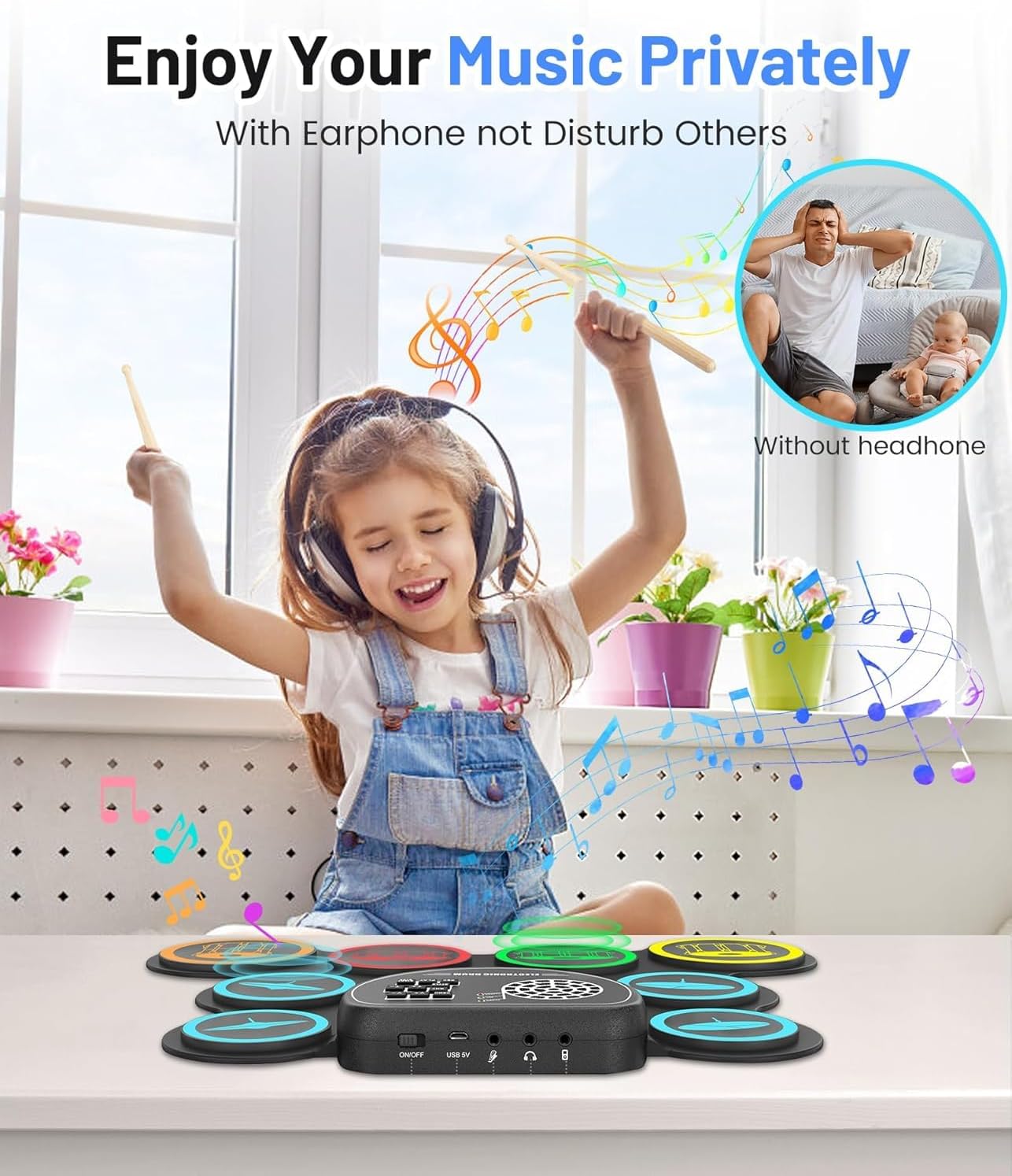 Detalle 2 de Sboet 9-Pad Electronic Drum Set with Headphone Jack, Speaker and Recording