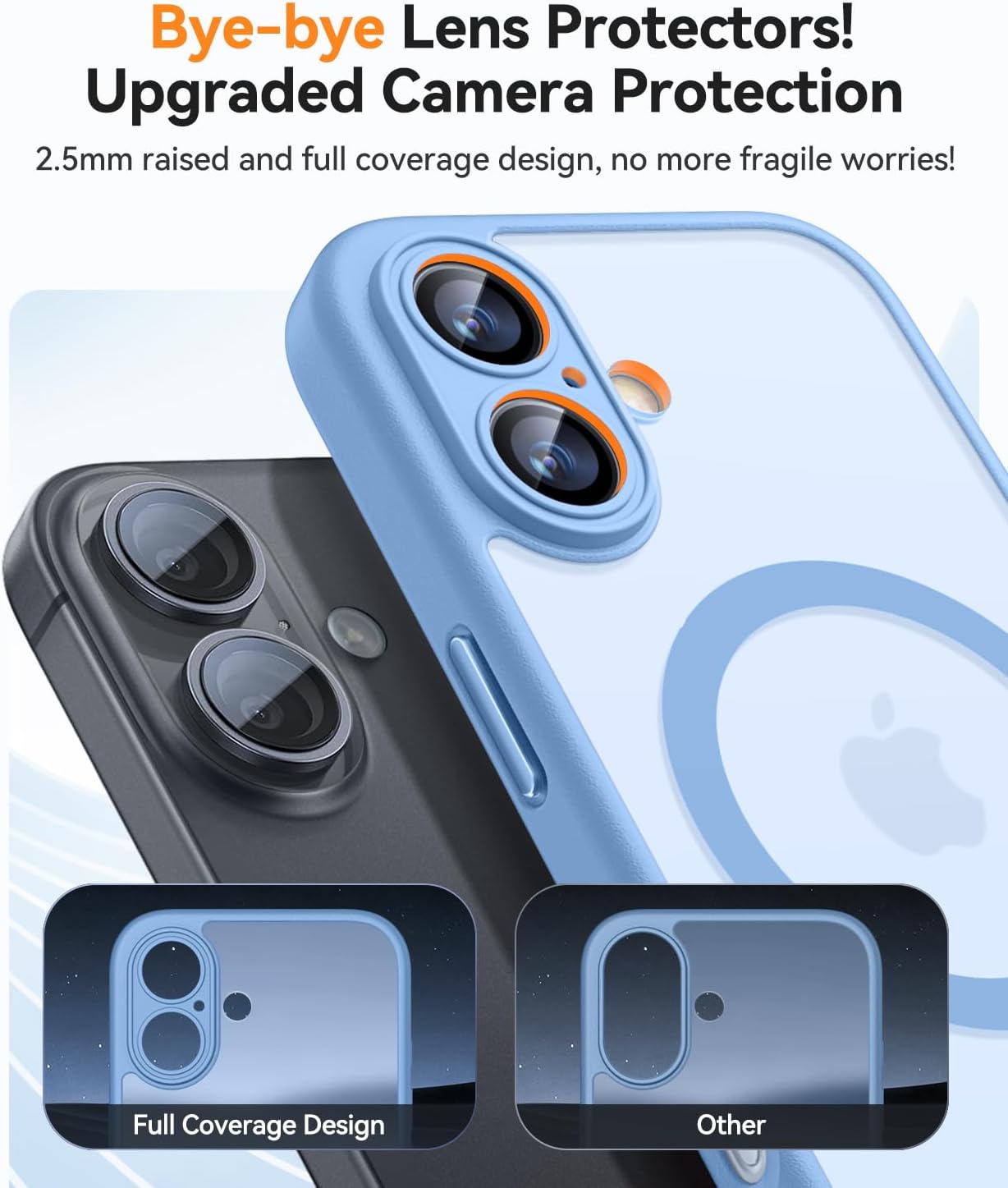 Detalle de CANSHN Magnetic iPhone 16 Case (6.1") with full camera protection, MagSafe compatible and matte translucent finish – Light Blue