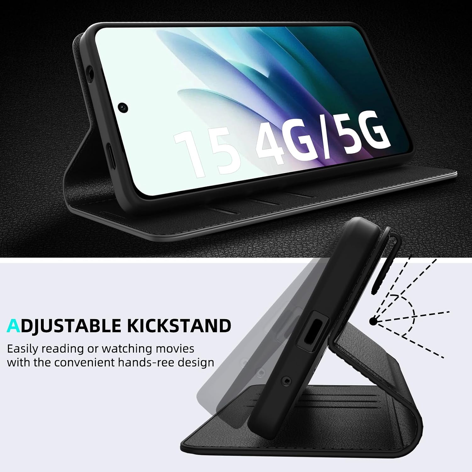 Detalle 2 de Eirltiy Portafoglio in PU per Xiaomi Redmi 15 4G/5G – Custodia Protettiva con Vetro Temperato