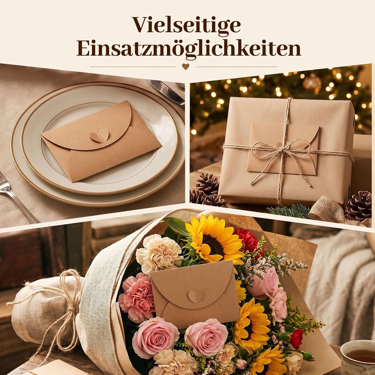 Detalle 2 de HAKACC kraftenveloppen met hartvormige sluiting, set van 100