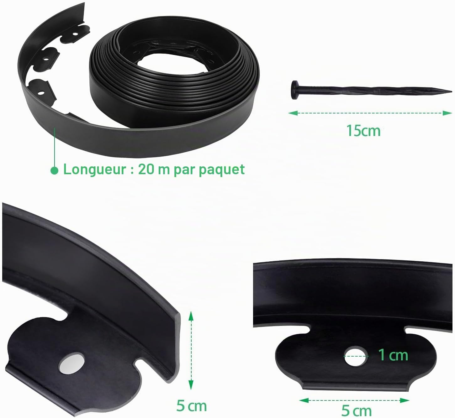 Detalle 1 de Omdekor 5cm20m flexibele gazonrand in gerecycleerd PE, zwart