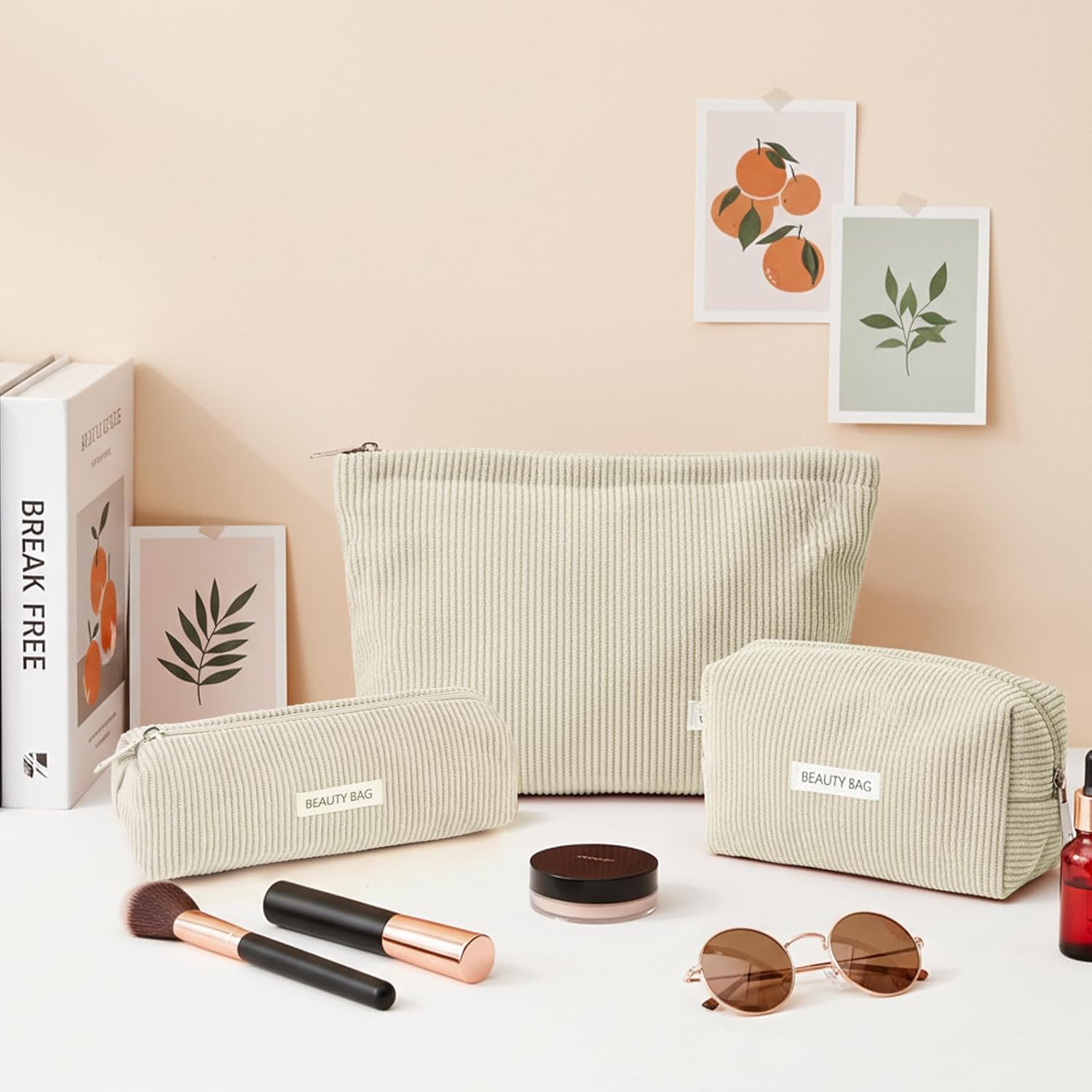 Thumbnail 3 de Kosmetiktasche Damen 3 Stück – Kulturtasche mit Reißverschluss in Beige, 3 Größen