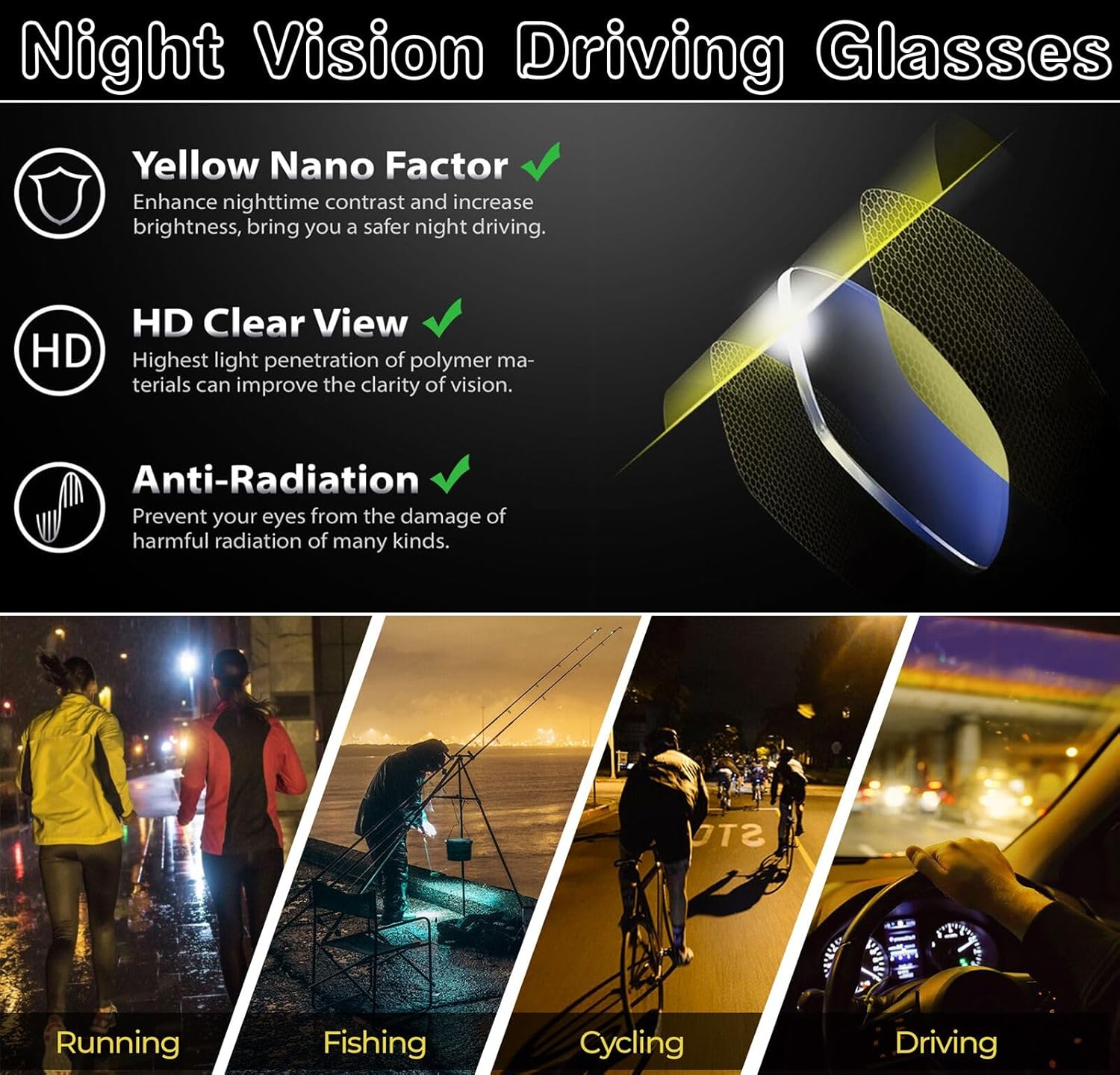 Thumbnail 2 de Perfectmiaoxuan Occhiali da sole polarizzati per guida notturna con lenti gialle antiriflesso (UV400)