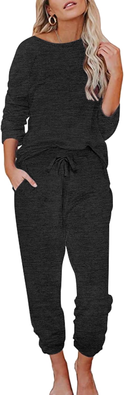 Detalle de Ekouaer EYS005548 Women’s Pajama Set, Long Sleeves, Crew Neck and Pockets