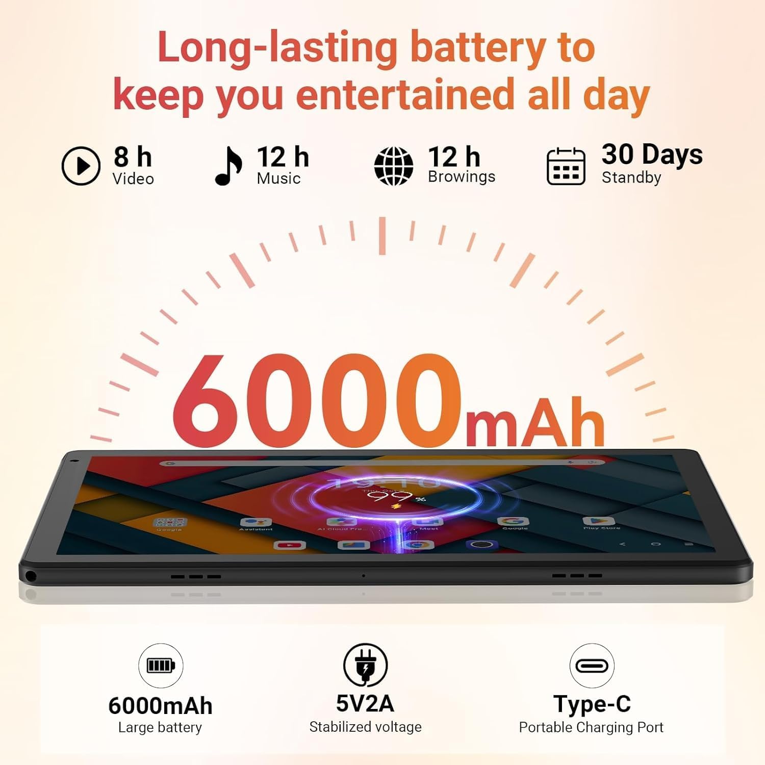 Thumbnail 5 de URAO 10.1-Inch Android Tablet (Android 16) with Octa-Core, 128GB Storage, Wi‑Fi 6 & Bluetooth 5.4