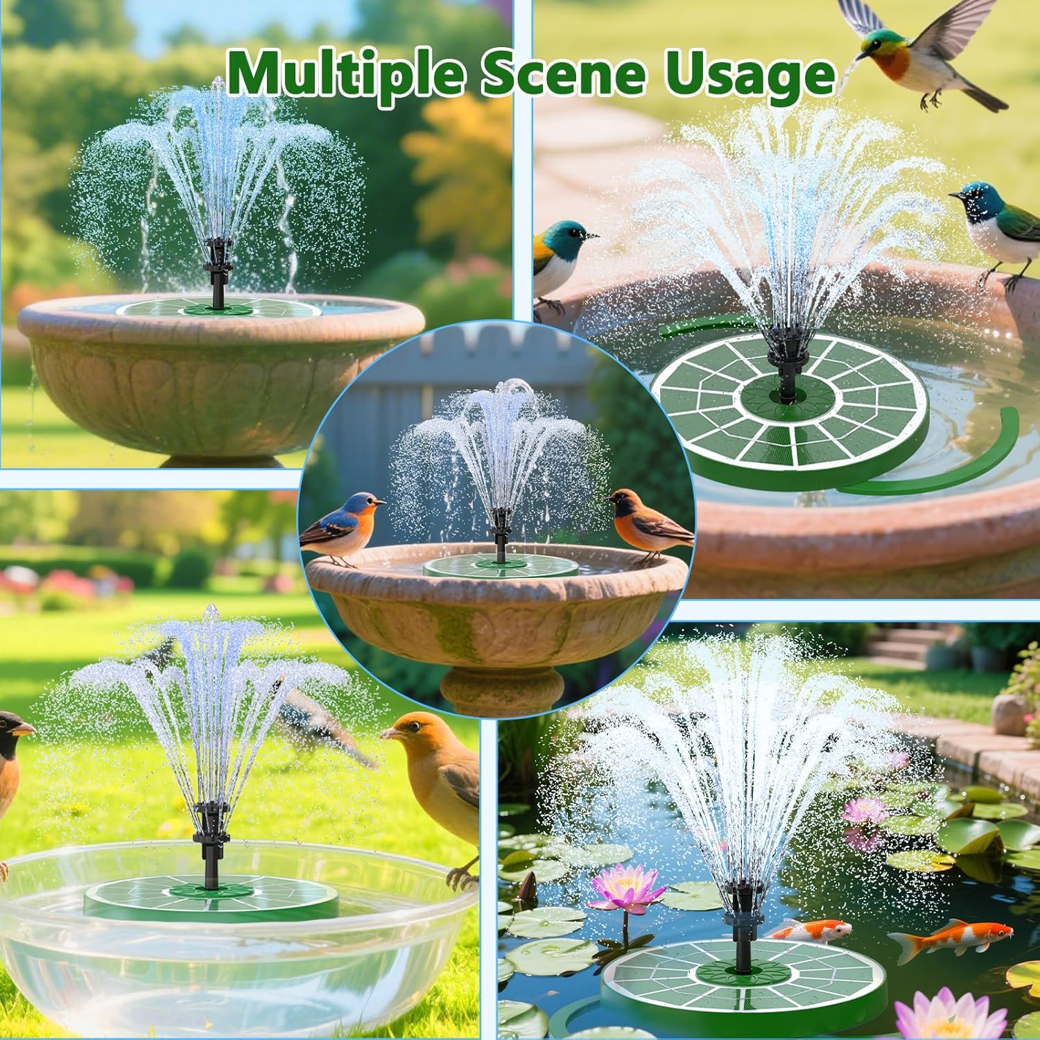 Thumbnail 6 de AISITIN Solarbrunnen für draußen – schwimmende 3,5W Solar-Pumpenfontäne mit Sprüheffekten für Garten, Teich & Vogelbad