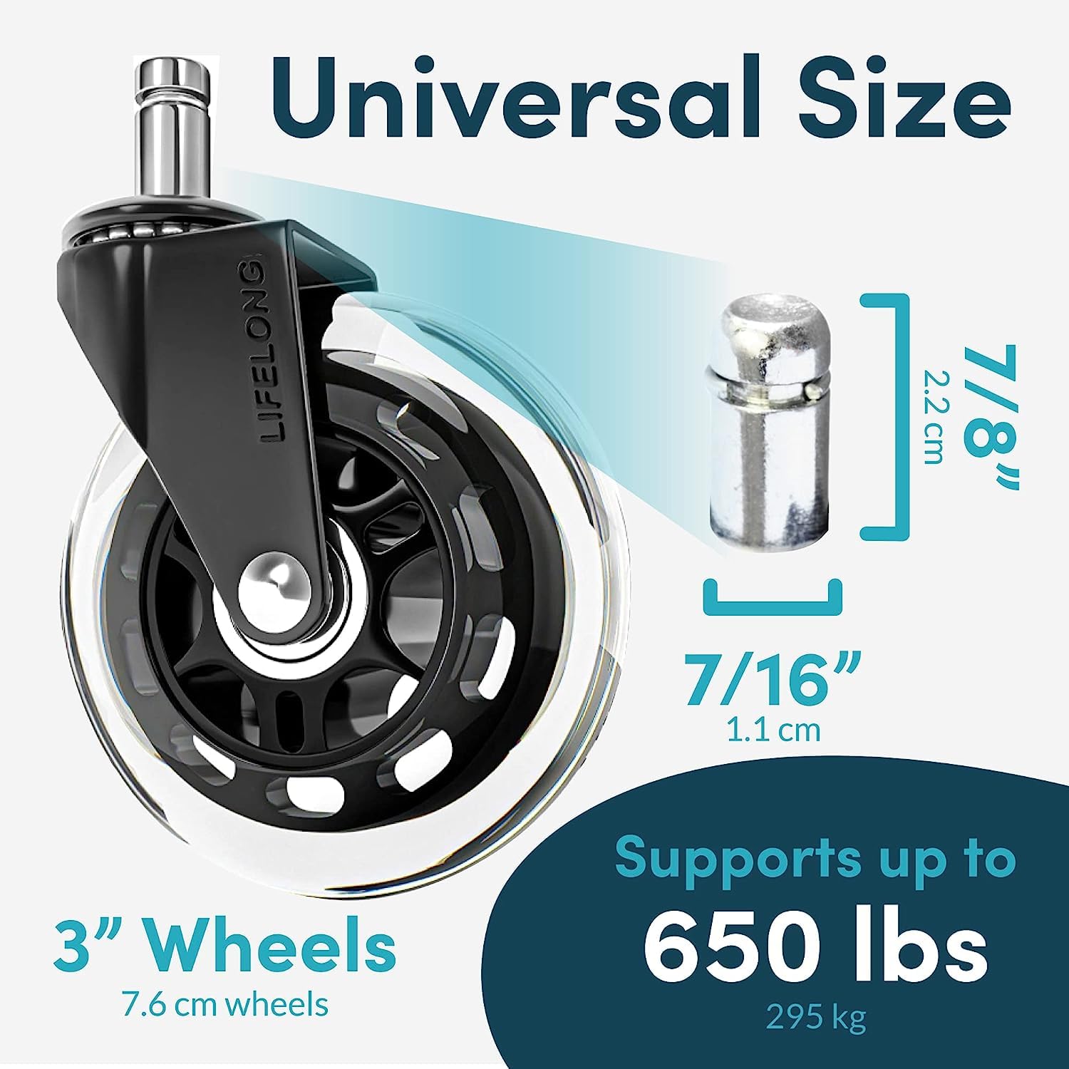 Thumbnail 3 de Office Chair Wheels Replacement Rubber Chair Casters for All Floors (11x22mm) – Fits Most Chairs