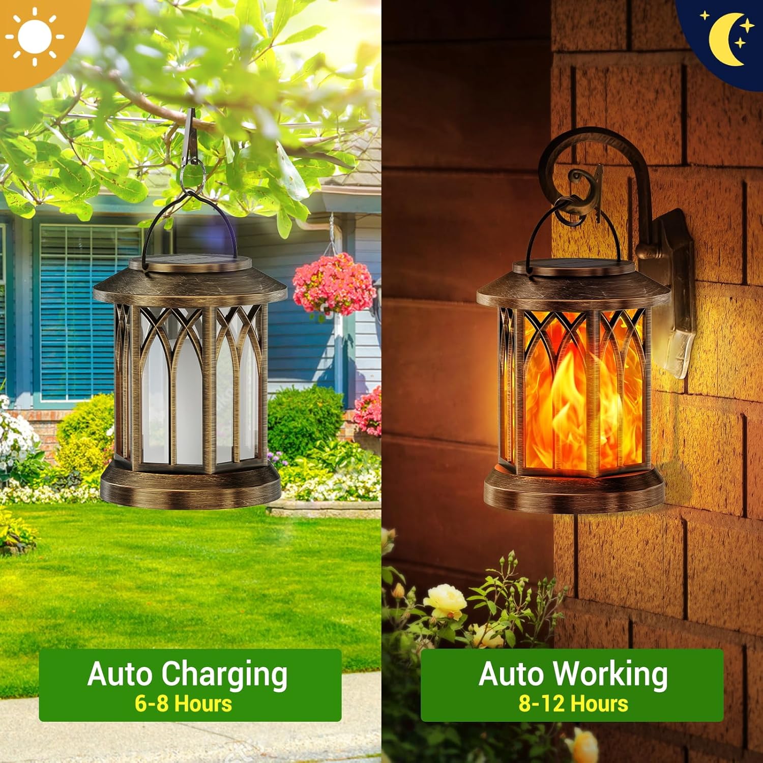 Thumbnail 1 de KOOPER Solar Lights Outdoor Garden – 2 Pack Hanging Solar Lanterns with Flickering Flame Effect LED (Waterproof)