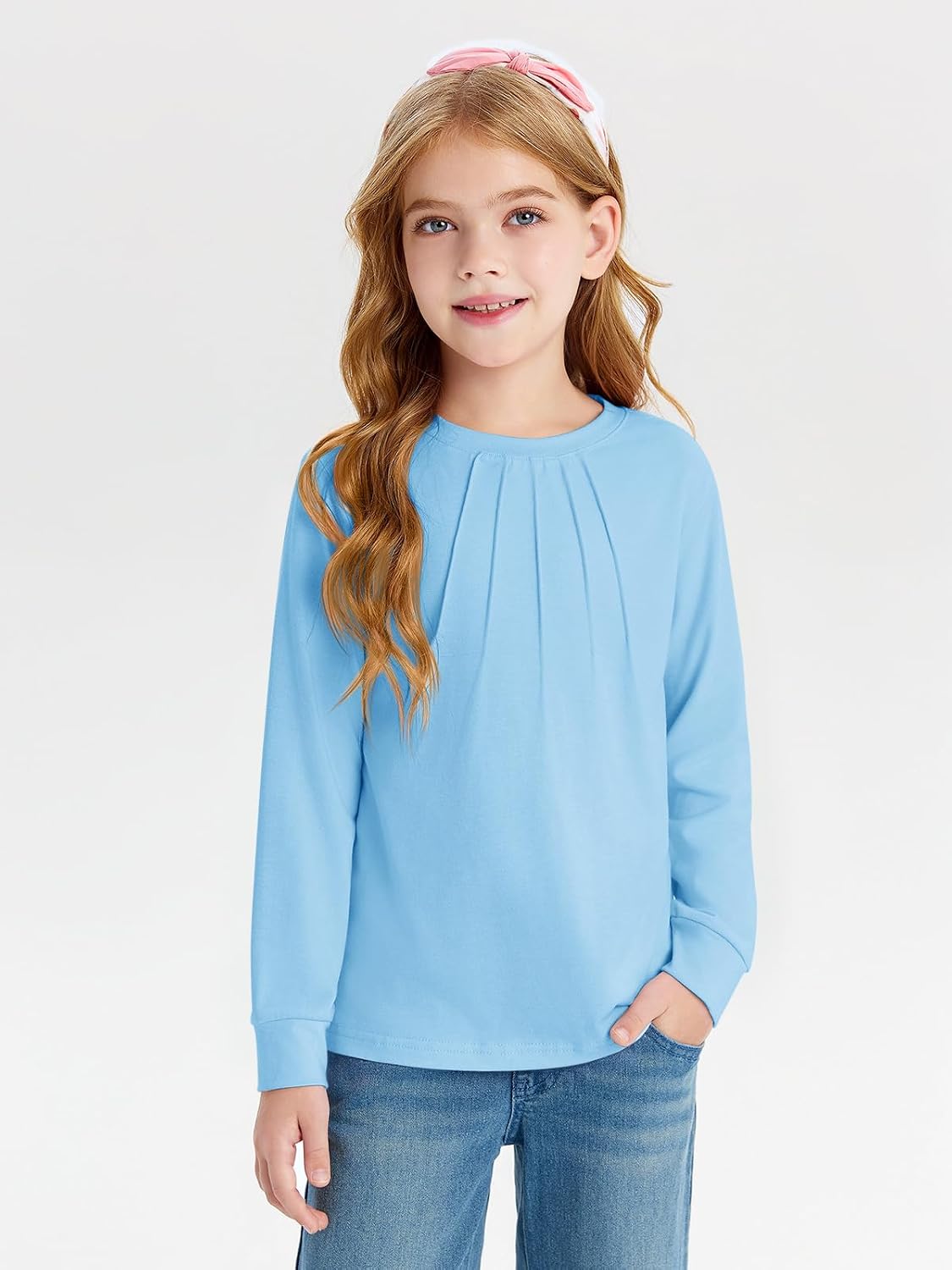 Detalle 2 de Haloumoning meisjes-T-shirt met lange mouwen, ronde hals en effen basic look