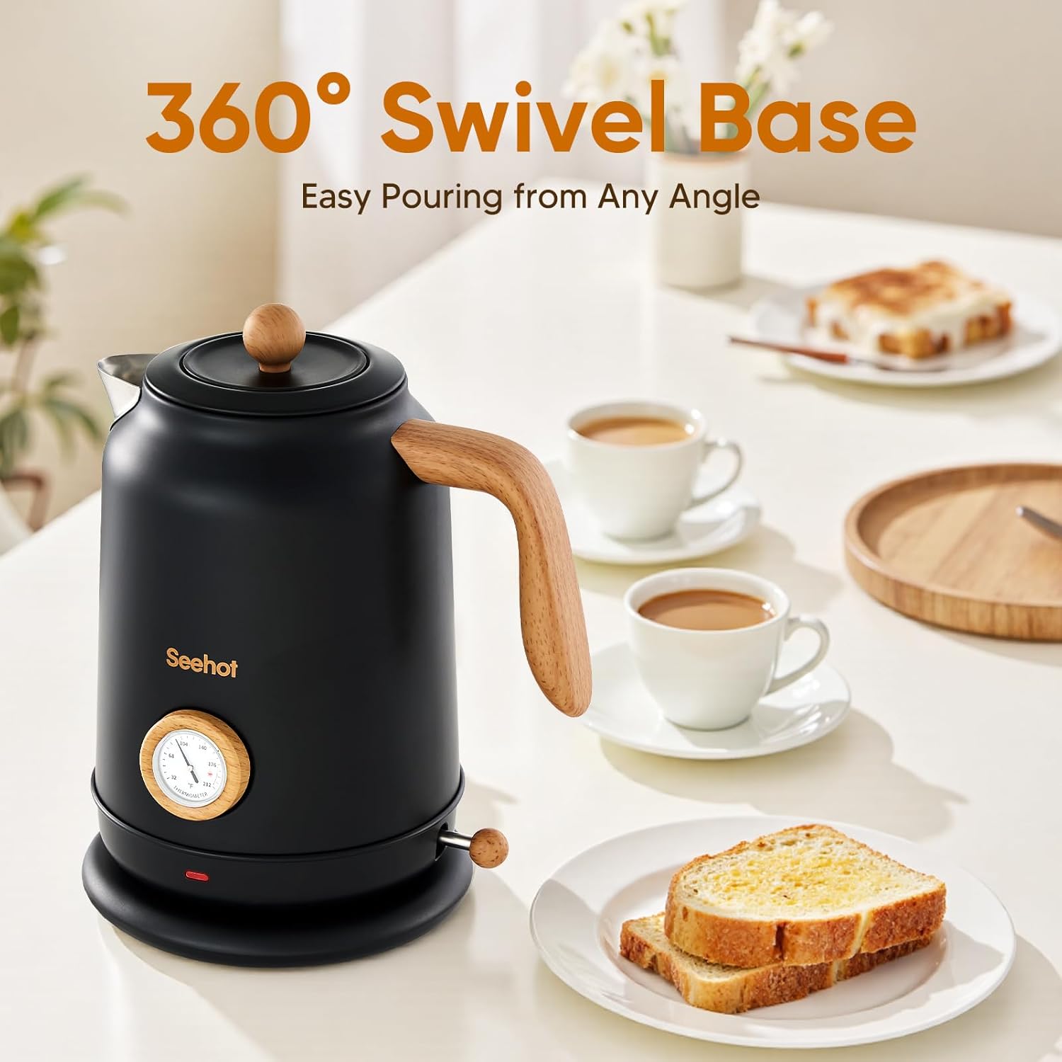 Thumbnail 6 de Seehot 1.7L Electric Kettle with Thermometer (1200W) – 304 Stainless Steel, Auto Shut-Off, Black