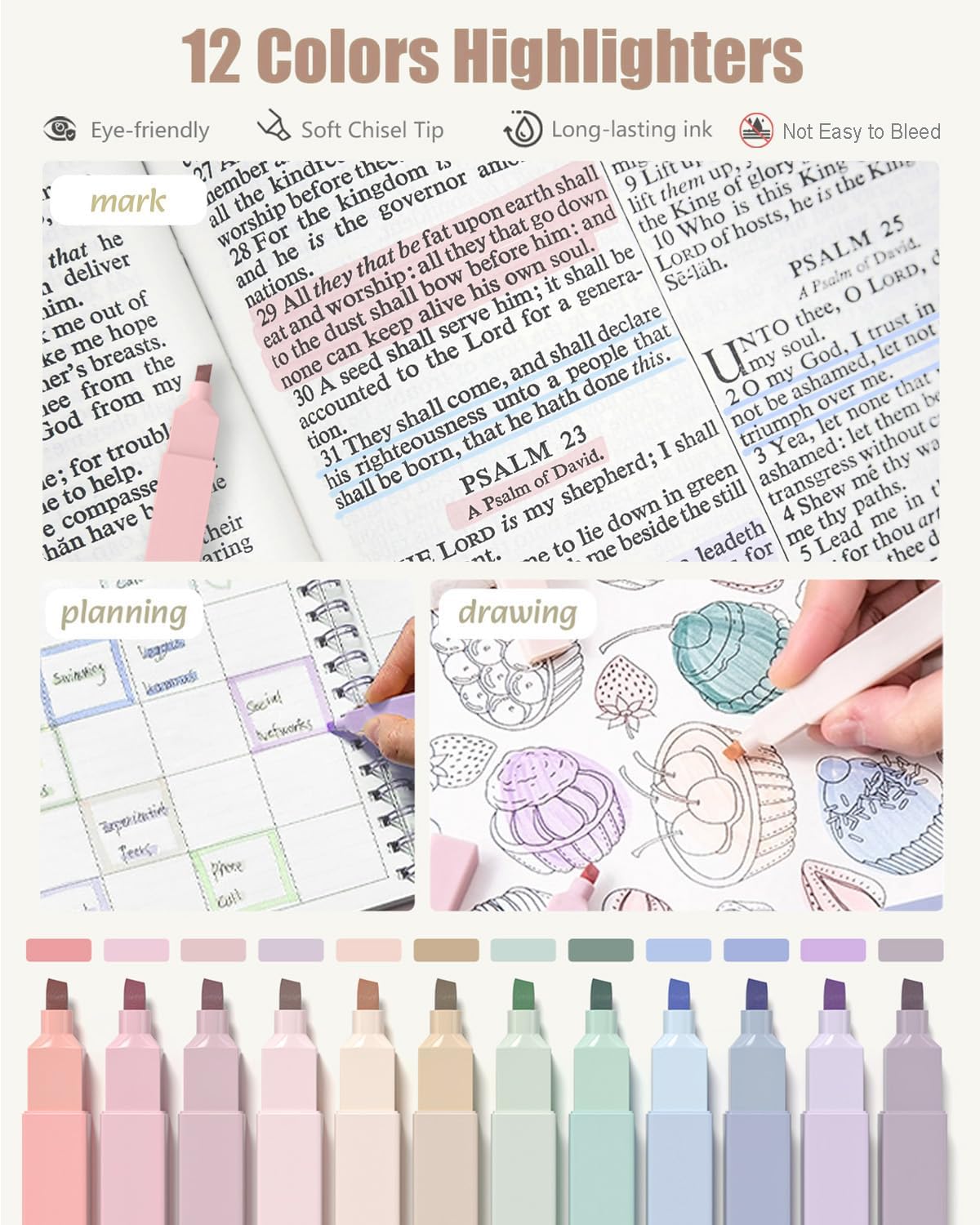 Detalle 1 de Four Candies 39-teiliges Schulset mit Mäppchen (Creme) – Pastell-Textmarker, Gelstifte und Druckbleistifte