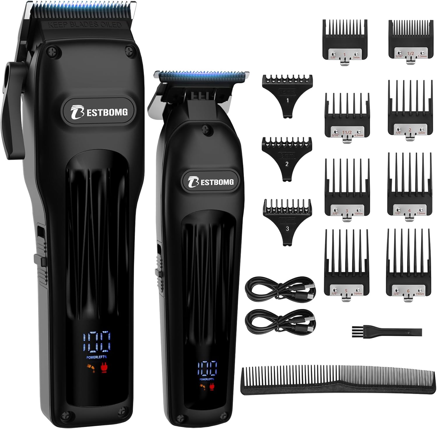 Detalle de BESTBOMG Tagliacapelli Uomo Professionale con Display LED e Pettine Limite – Set Completo