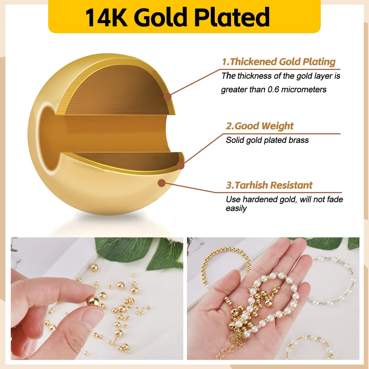 Thumbnail 5 de Gold Spacer Beads, 5 mm