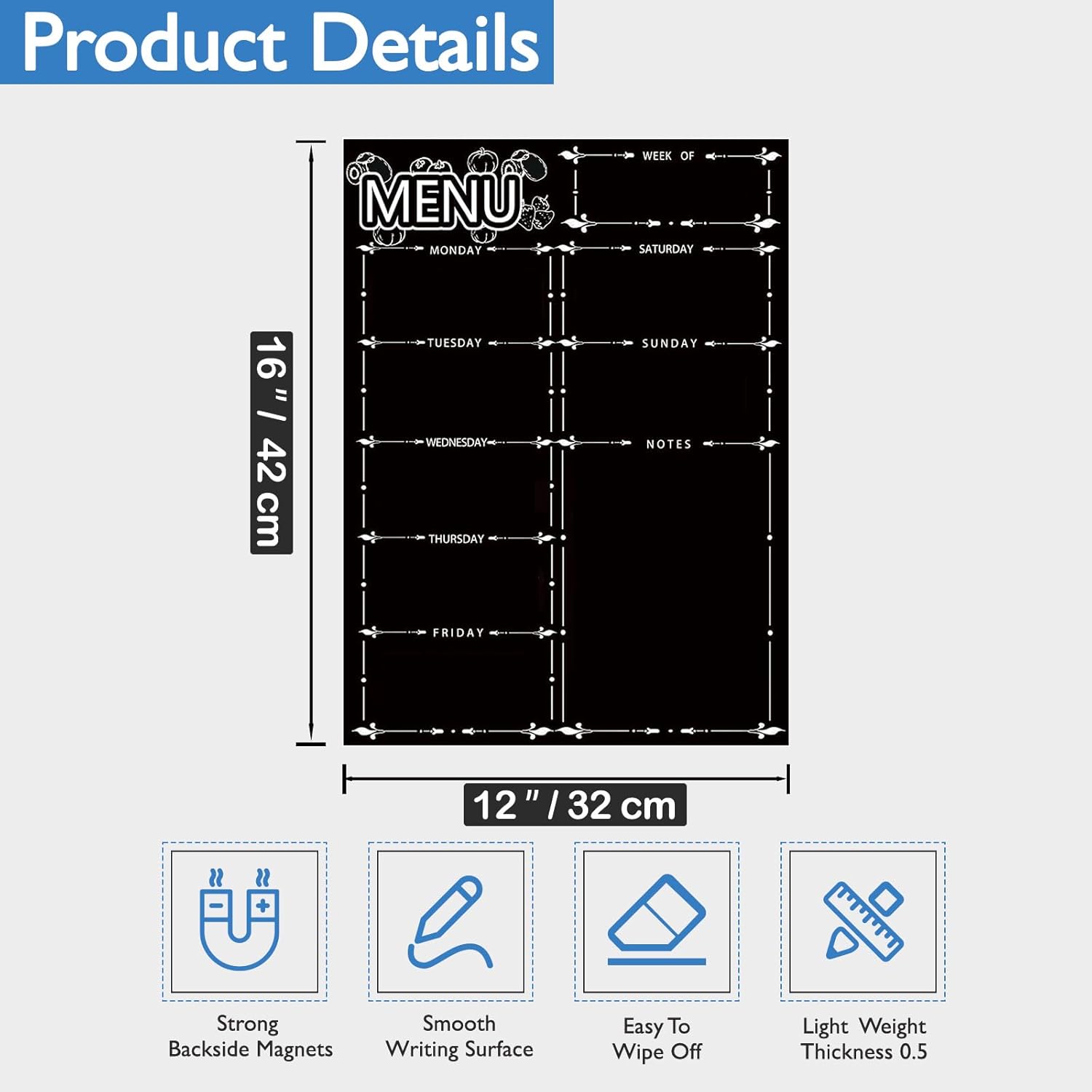 Detalle 2 de DumanAsen Magnetic Fridge Calendar & Meal Planner (16 x 12 in) with 8 colour pens