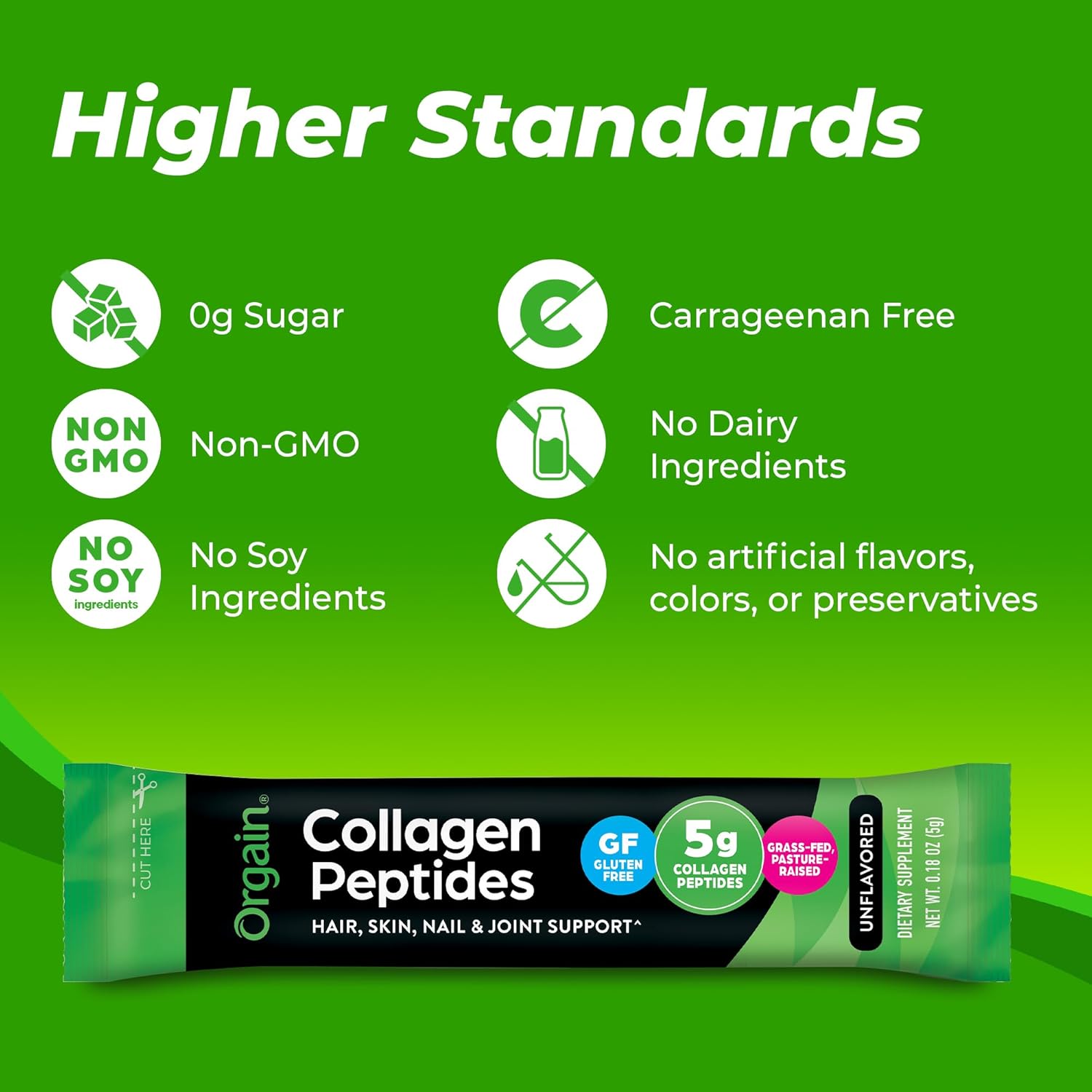 Detalle de Orgain Hydrolyzed 5g Collagen Peptides Powder, Type I & III, 25 Travel Packs