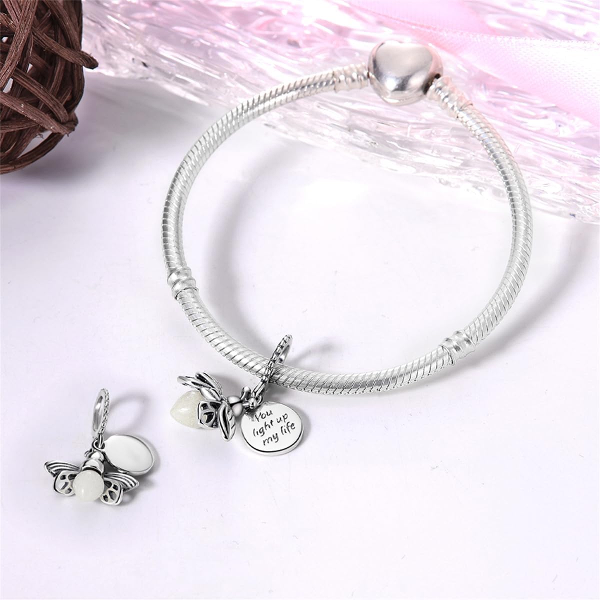Detalle de TINSLO Bead Charm in Argento Sterling 925 con Cubic Zirconia – Compatibile con Pandora e Braccialetti Europei