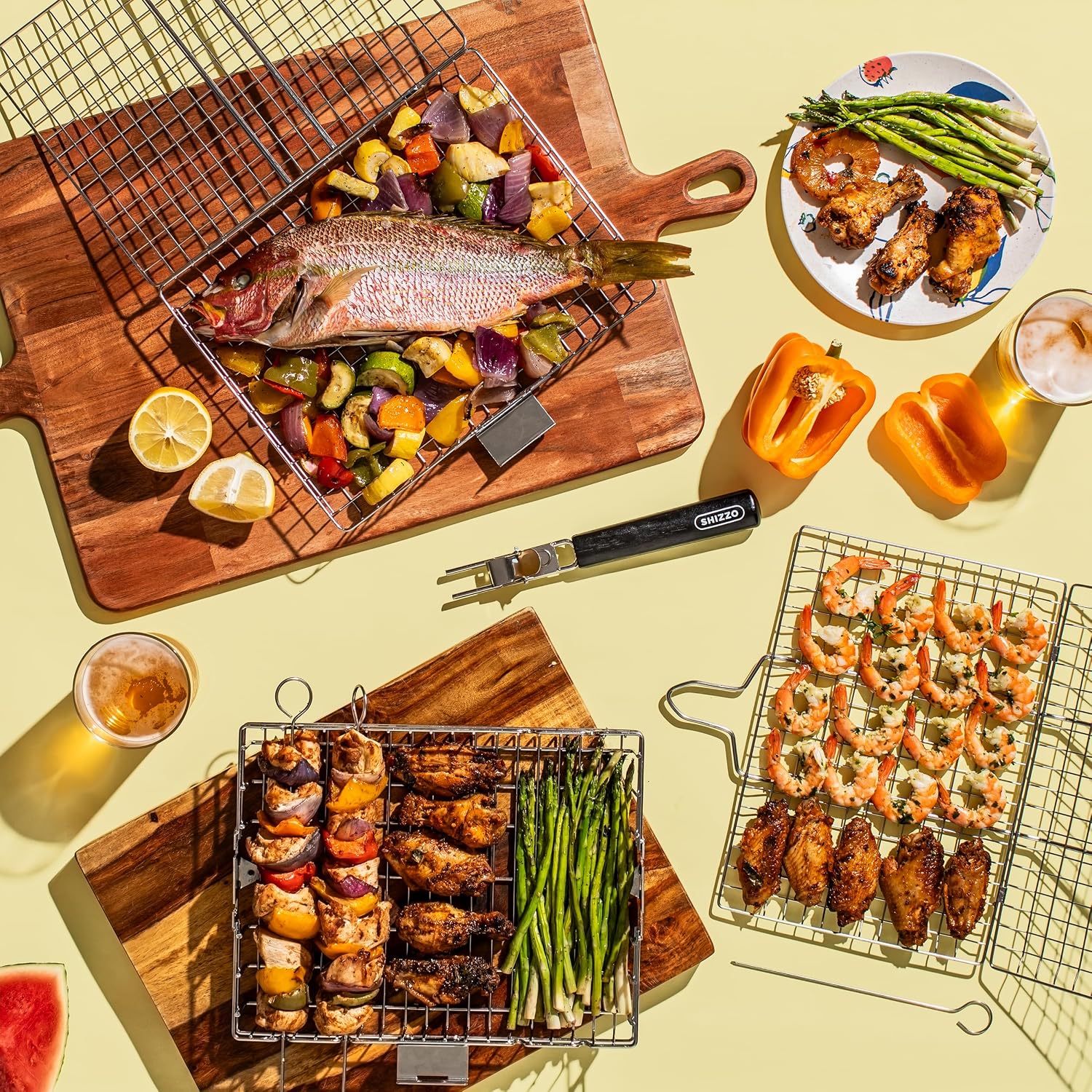 Thumbnail 6 de SHIZZO Grillkorb (faltbar, Edelstahl) – tragbarer Outdoor-Camping-Grillrost mit Griff
