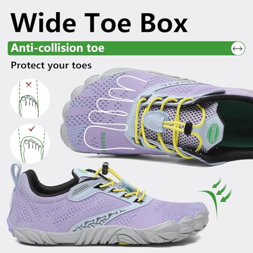 Detalle de SAGUARO Barefoot Trail Running Shoes: zapatillas descalzas lilas para exterior, 38 EU