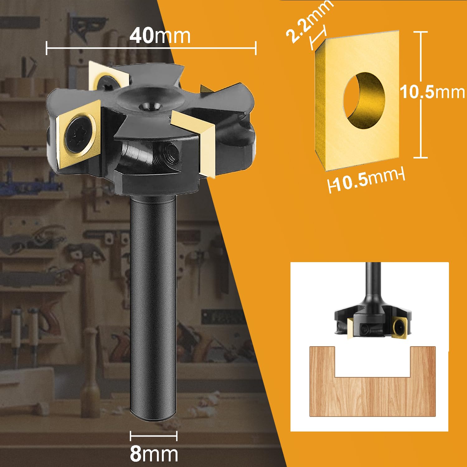 Detalle de SpeTool IP4F-40-D8-G vlakfrees, 40 mm snijdiameter en 8 mm schacht
